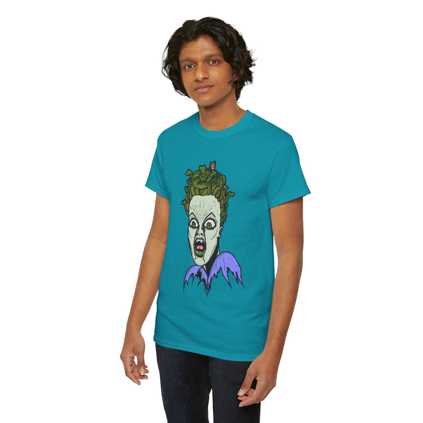 Spooky Medusa Unisex Heavy Cotton Tee - Perfect for Halloween, Horror Fans, Casual Wear, Party Outfits, Graphic Tees