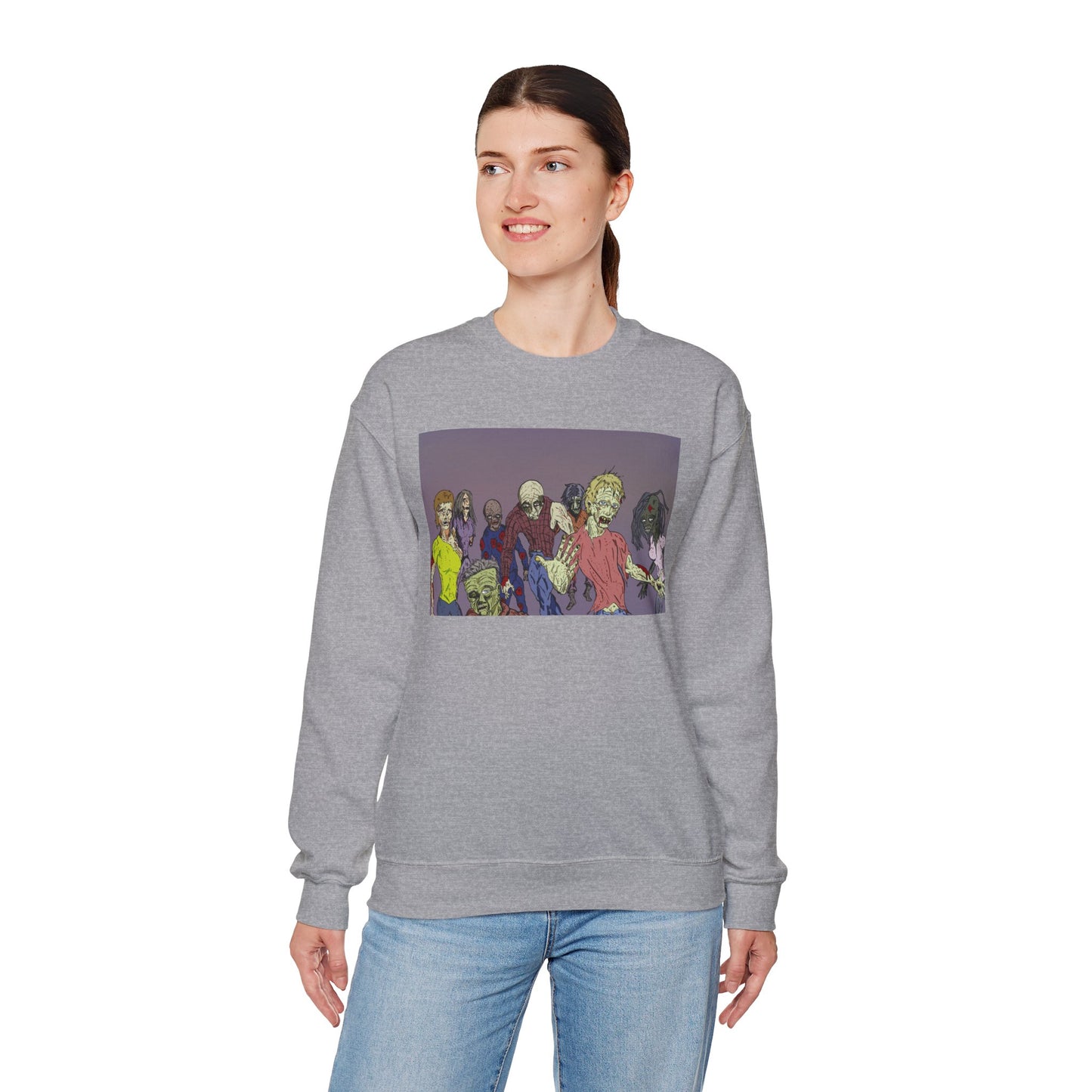 Zombie-Themed Unisex Crewneck Sweatshirt - Perfect for Halloween and Horror Lovers