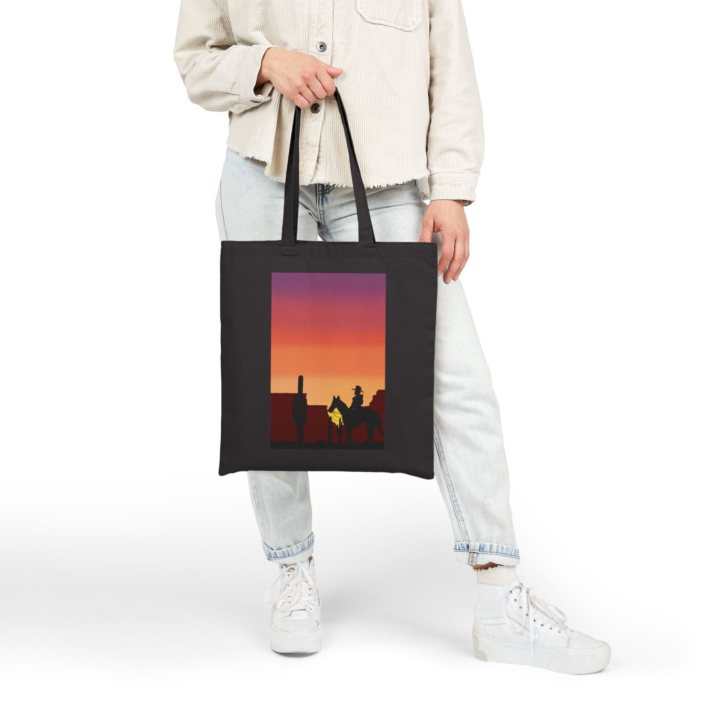 Sunset Silhouette Canvas Tote Bag – Desert Skyline Sunset Eco Tote