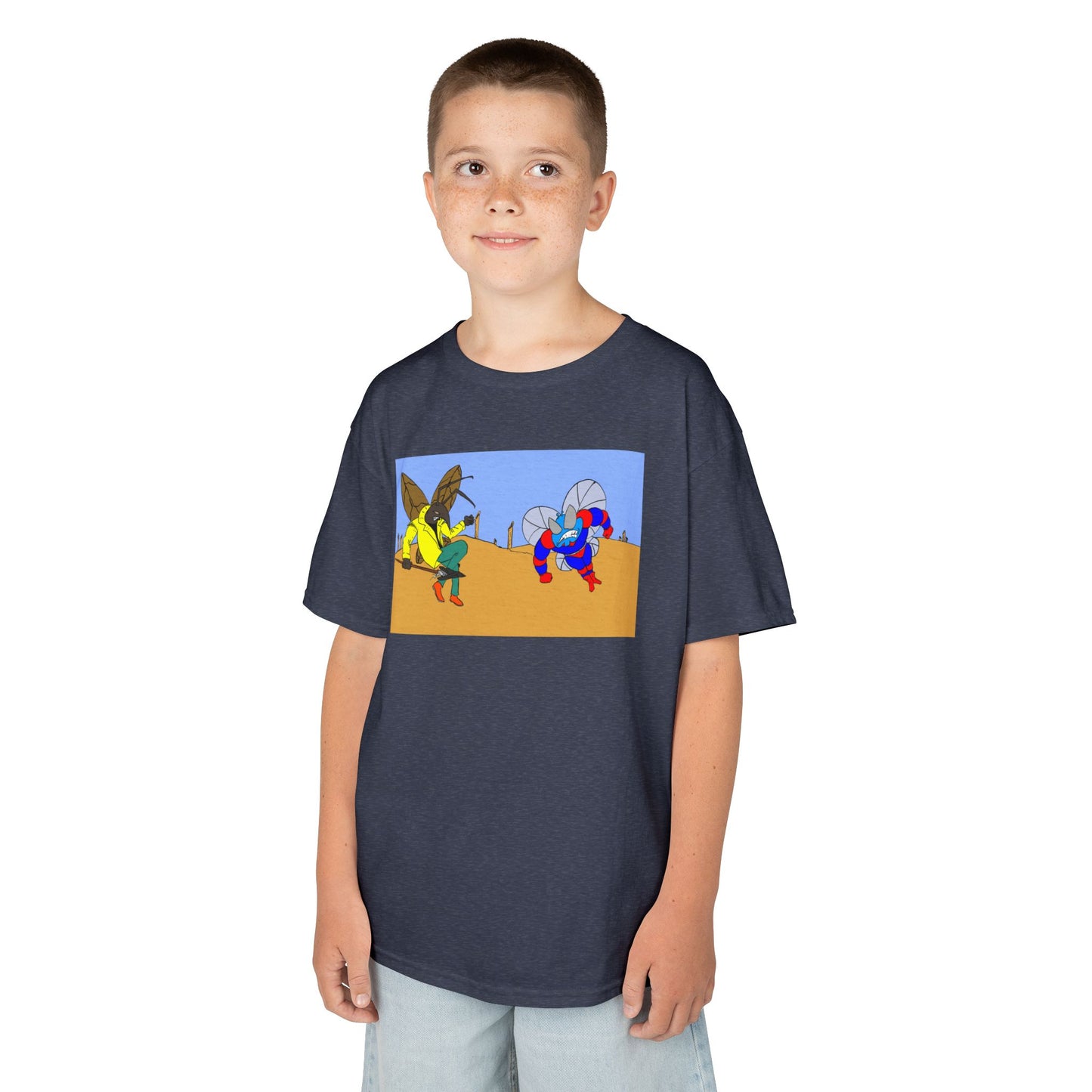 Astro-Fly and Wasp Warrior Kids Tee — Colorful Desert Beetle Cartoon Illustration