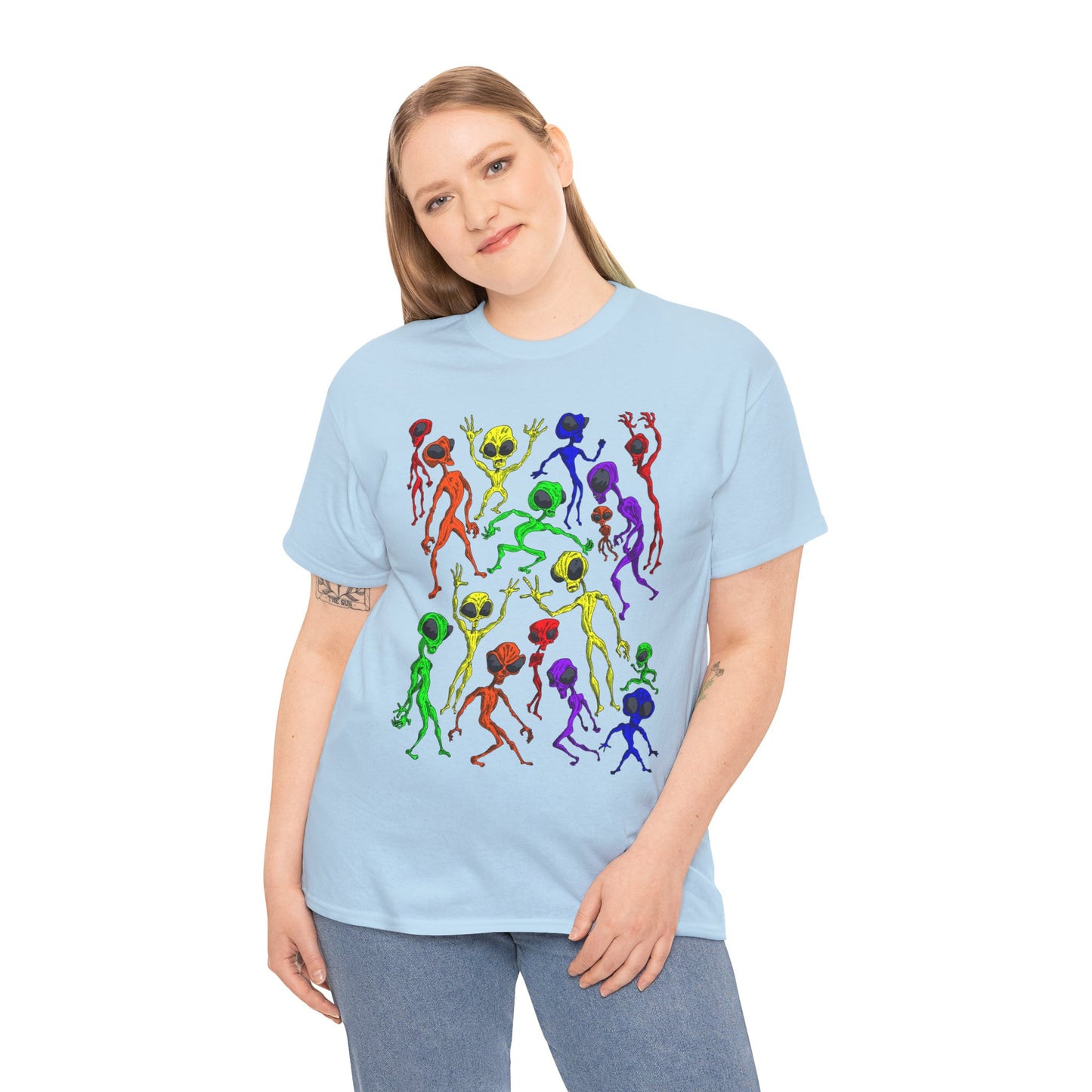 Rainbow Alien Dance Party Unisex Tee - Cosmic Sci-Fi Shirt