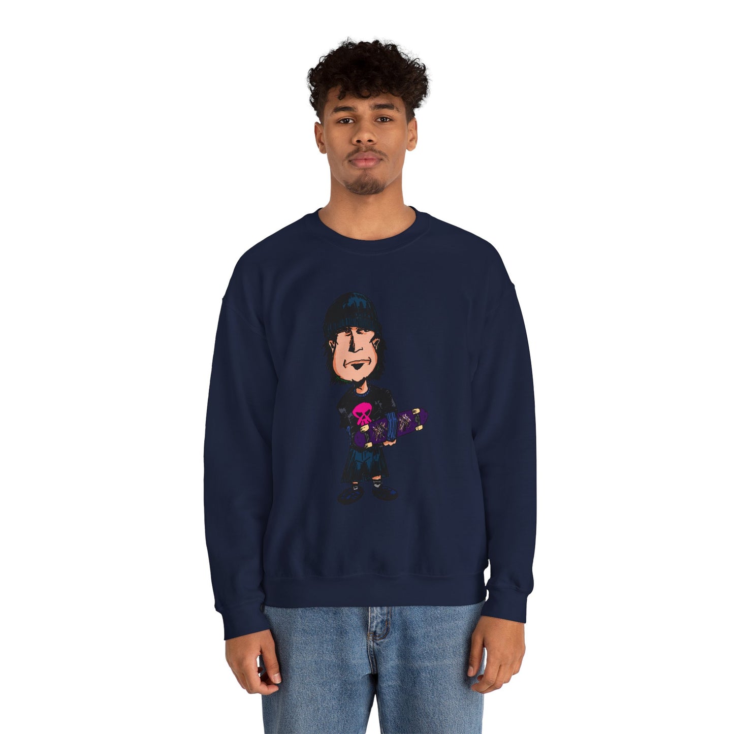 Rude Skater Dude - Skate Punk - Cartoon Skater Crewneck Sweatshirt – Cute Skateboarder Graphic Pullover