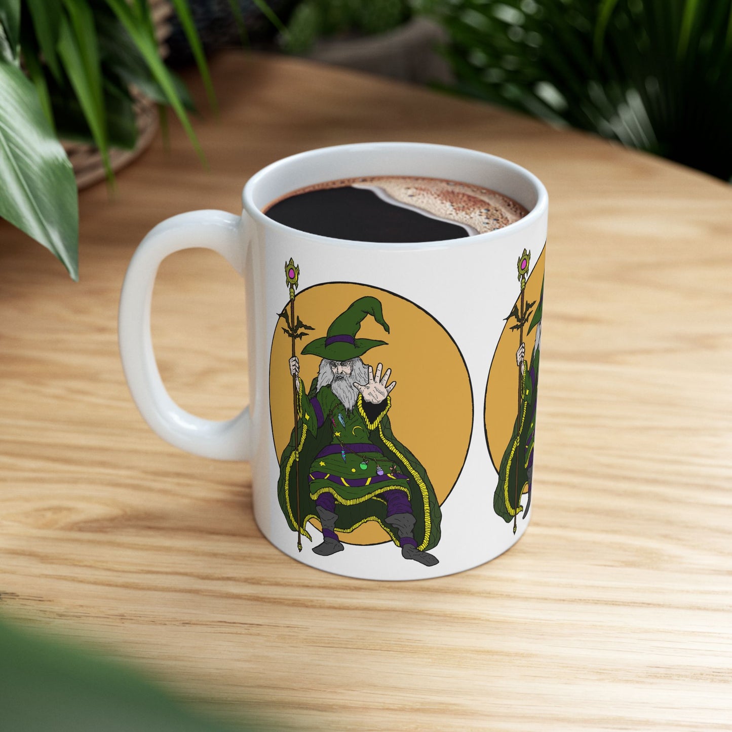 Wizard Holding a Magical Staff Ceramic Mug, (11oz)