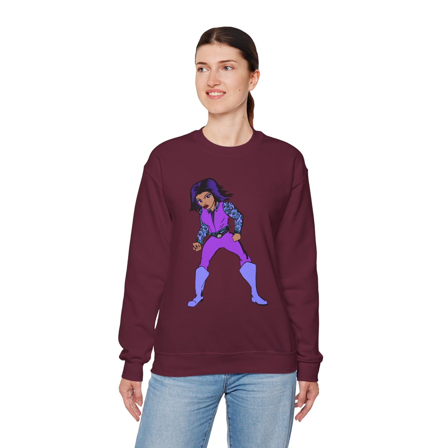 Vintage Retro Hero Crewneck Sweatshirt with Bold Graphic Design