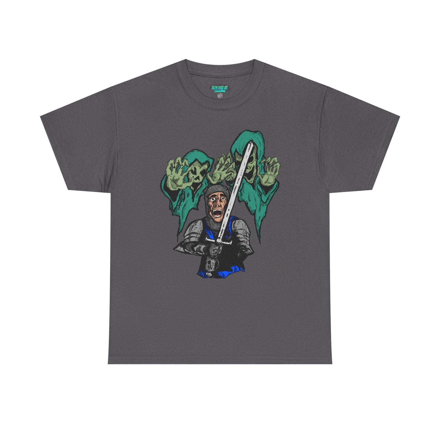 Unisex Heavy Cotton Tee - Knight with Sword Graphic - Casual Streetwear