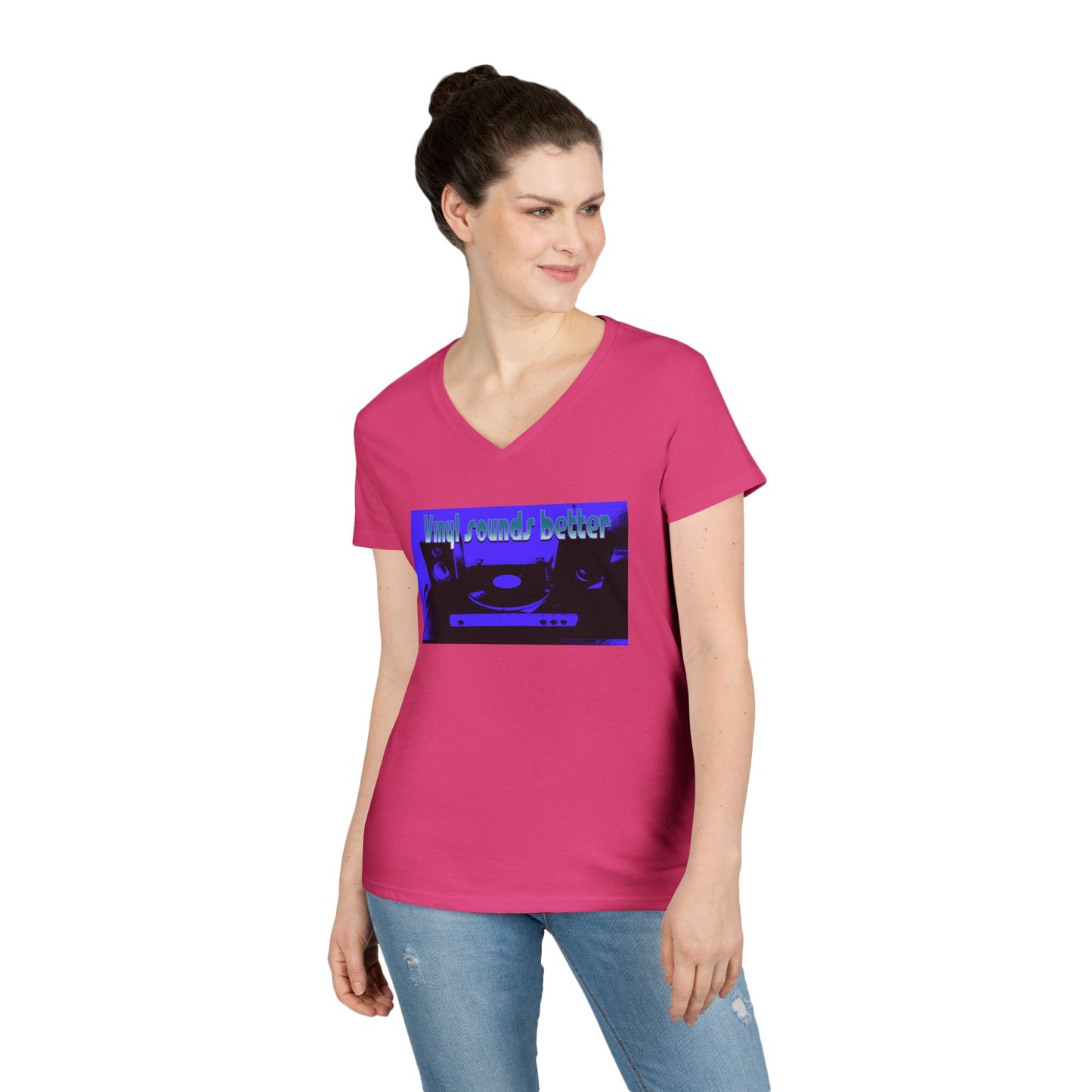 Vinyl Vibes Ladies' V-Neck T-Shirt - Music Lovers Tee