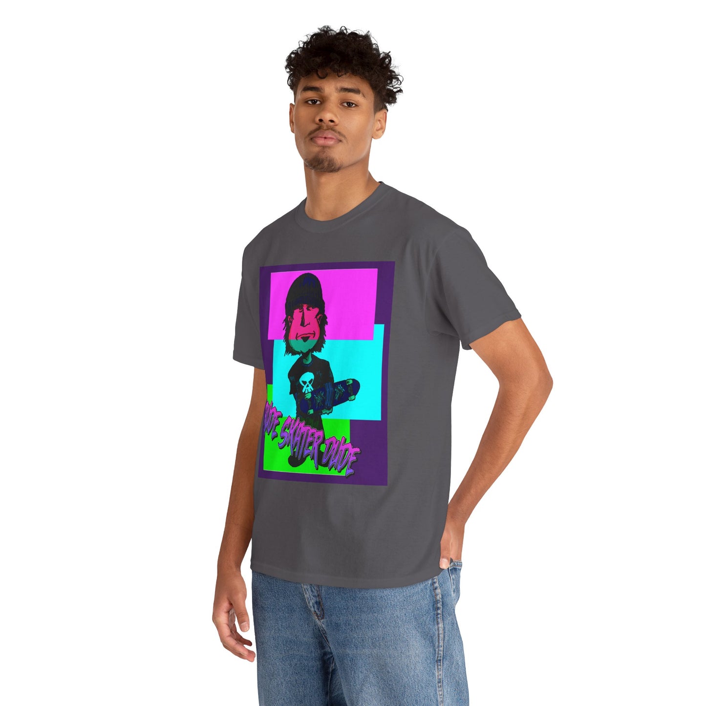 Retro Neon Skateboard Tee — "Rude Skater Dude" Graphic