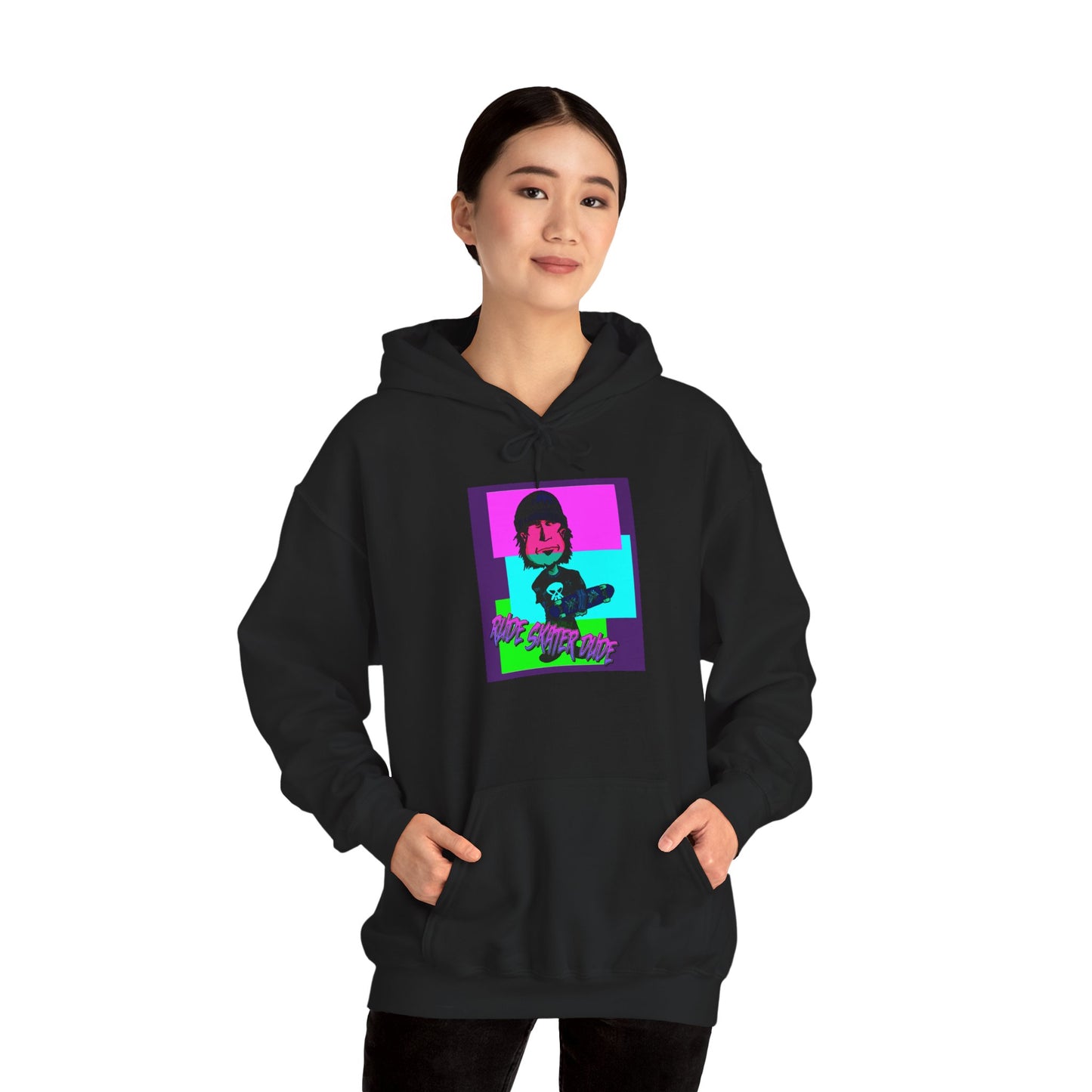 Retro Neon Rude Skater Dude Hoodie — Streetwear
