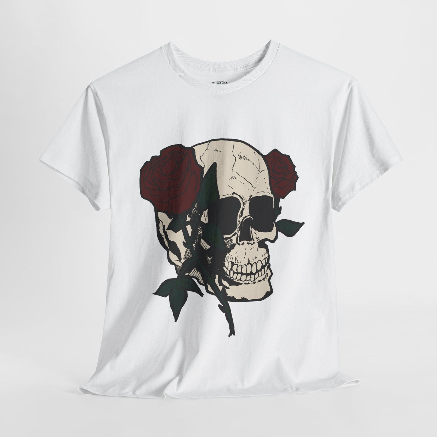 Skull and Roses Unisex Heavy Cotton Tee - Edgy Graphic T-Shirt for Impactful Style