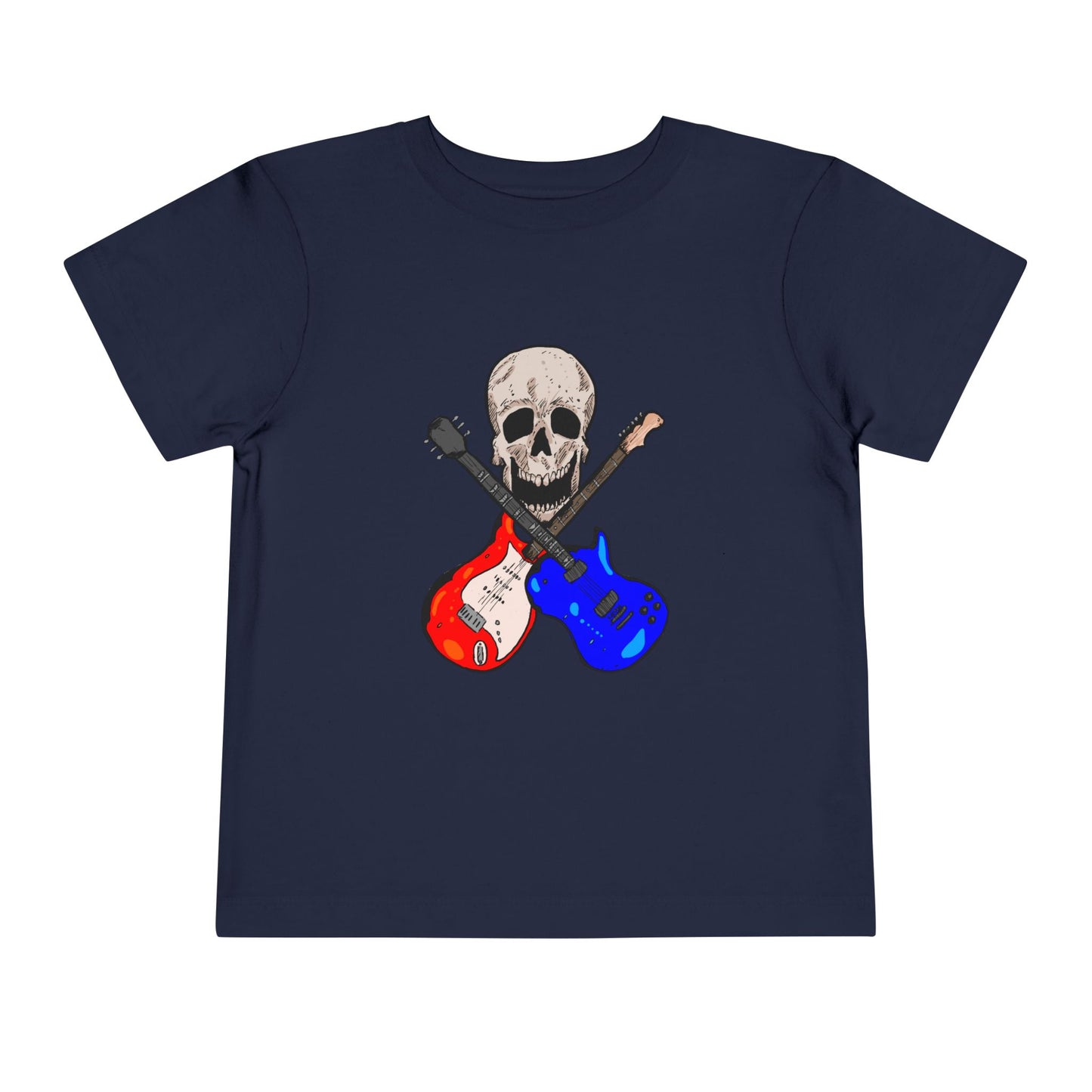 Toddler Tee — Skull with Red & Blue Electric Guitars Rock Shirt