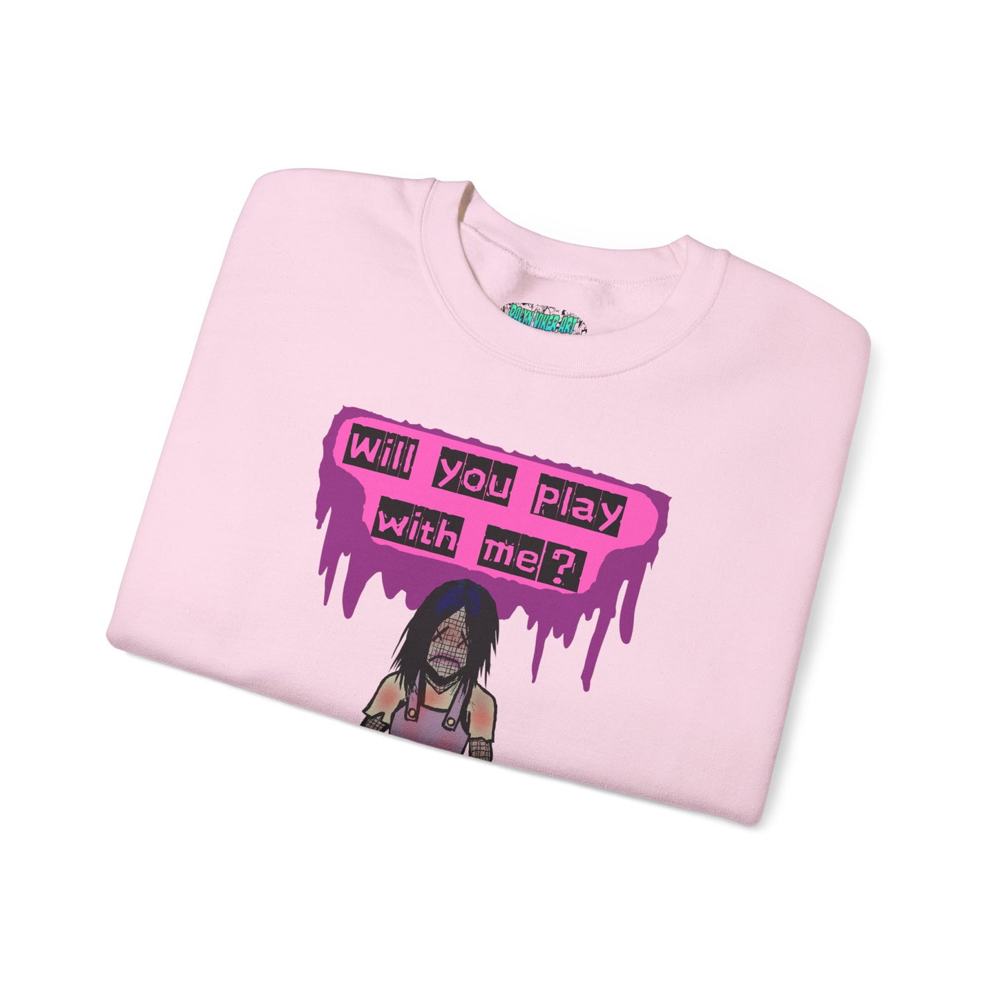 Evil Doll GHOSTLY VINTAGE UNISEX CREWNECK SWEATSHIRT - "Will You Play With Me?"