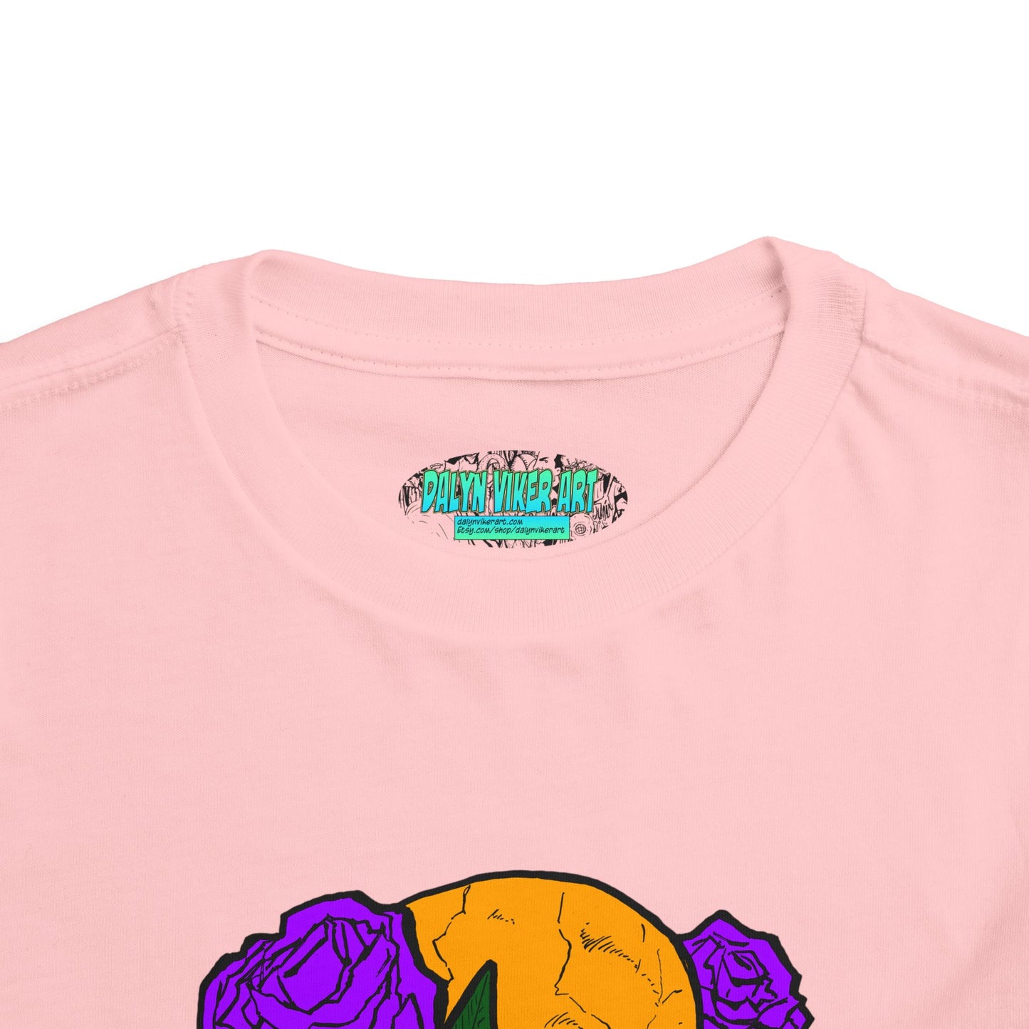 Toddler Tee — Orange Skull with Purple Roses Graphic