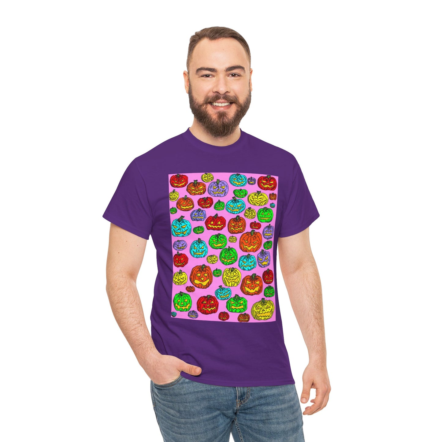 Colorful Pumpkin Graphic Tee, Unisex Cotton T-Shirt, Halloween Costume, Fall Apparel, Trendy Graphic Shirt, Casual Wear