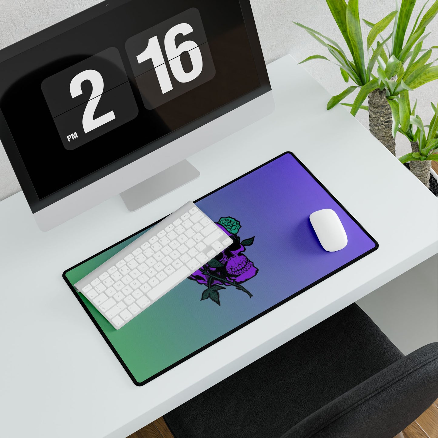 Skull & Roses Gradient Desk Mat — Purple Green Gaming/Work Mousepad and Card Playing Mat