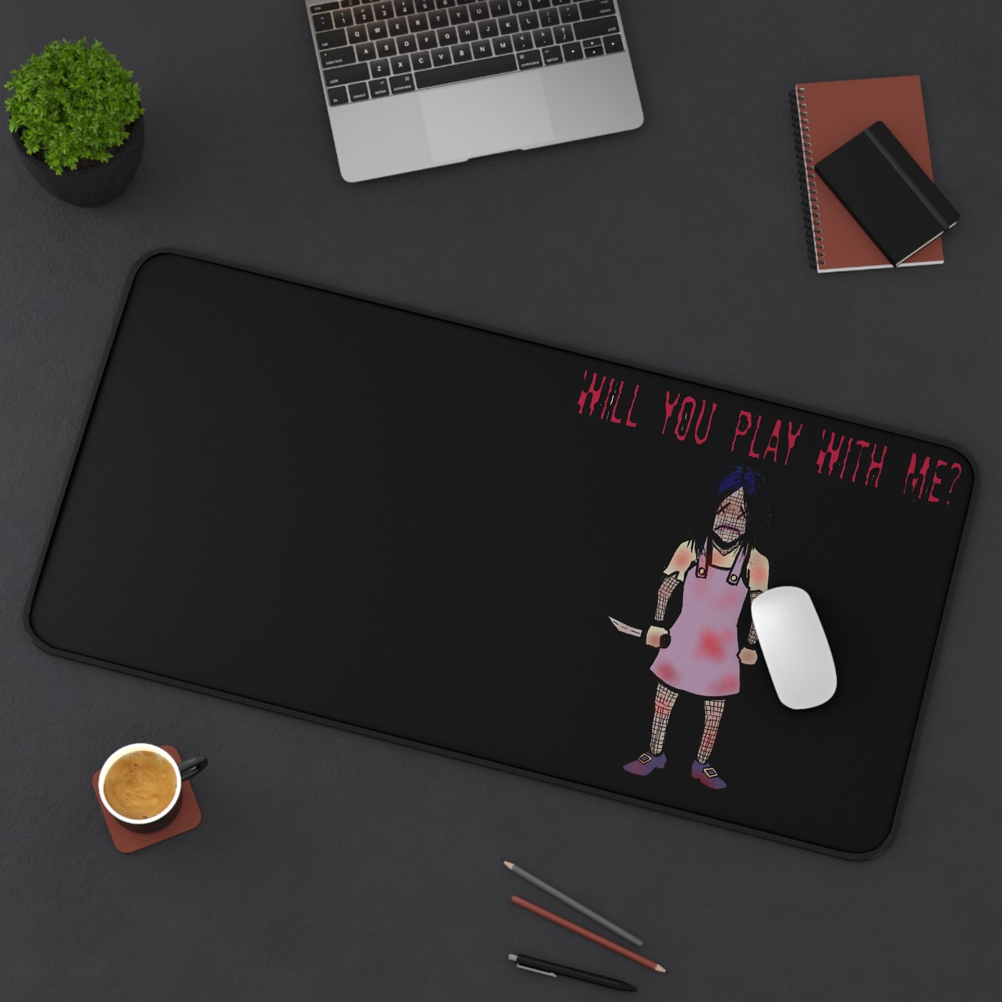 Will You Play with Me - Evil Doll Desk Mat