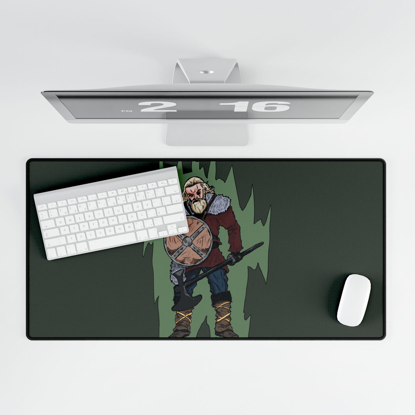 Viking Warrior Desk Mat — Nordic Shield & Axe Gaming Mouse Pad