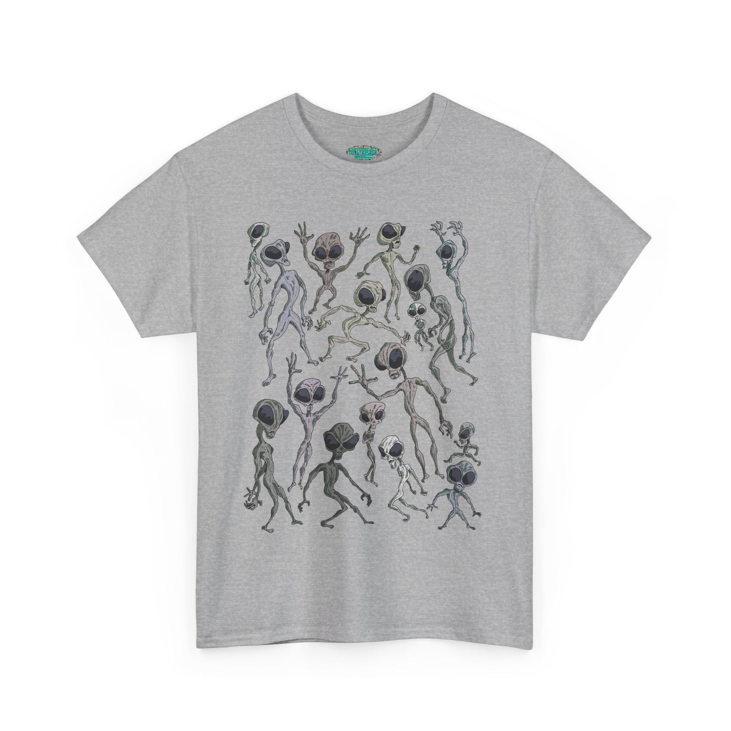 Funky Alien Dance Party Tee, Unisex Heavy Cotton Shirt, Fun Graphic Tee, Casual Wear for Parties, Unique Gift for Alien Lovers