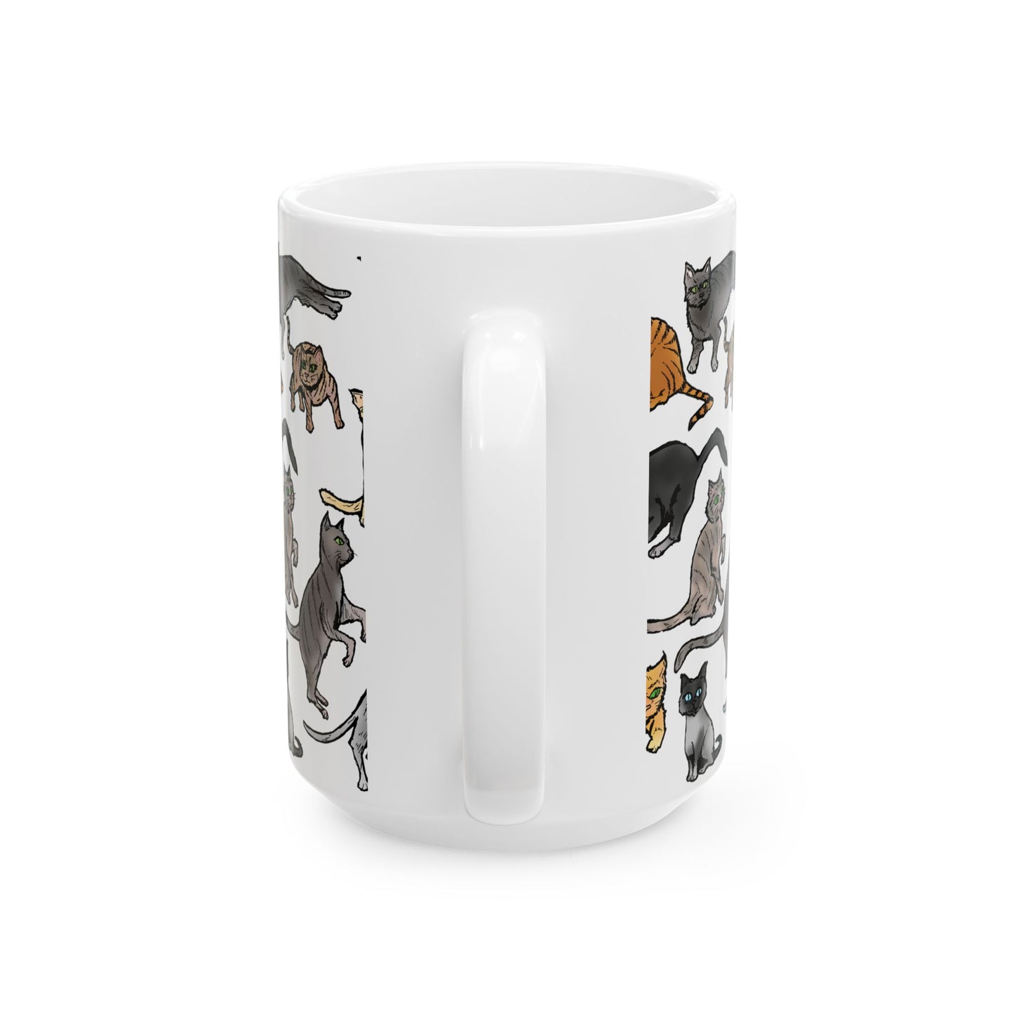 Cat Pattern Ceramic Mug — Cute Illustrated Cats Coffee Cup (11oz, 15oz)