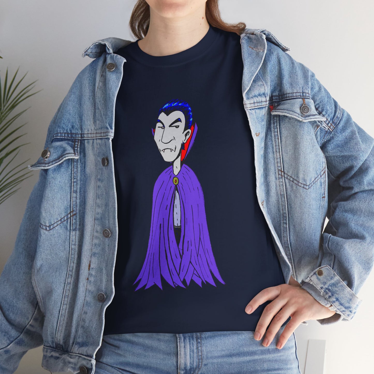 Vampire Cartoon Tee - Cute Purple Cloak Dracula Graphic T-Shirt