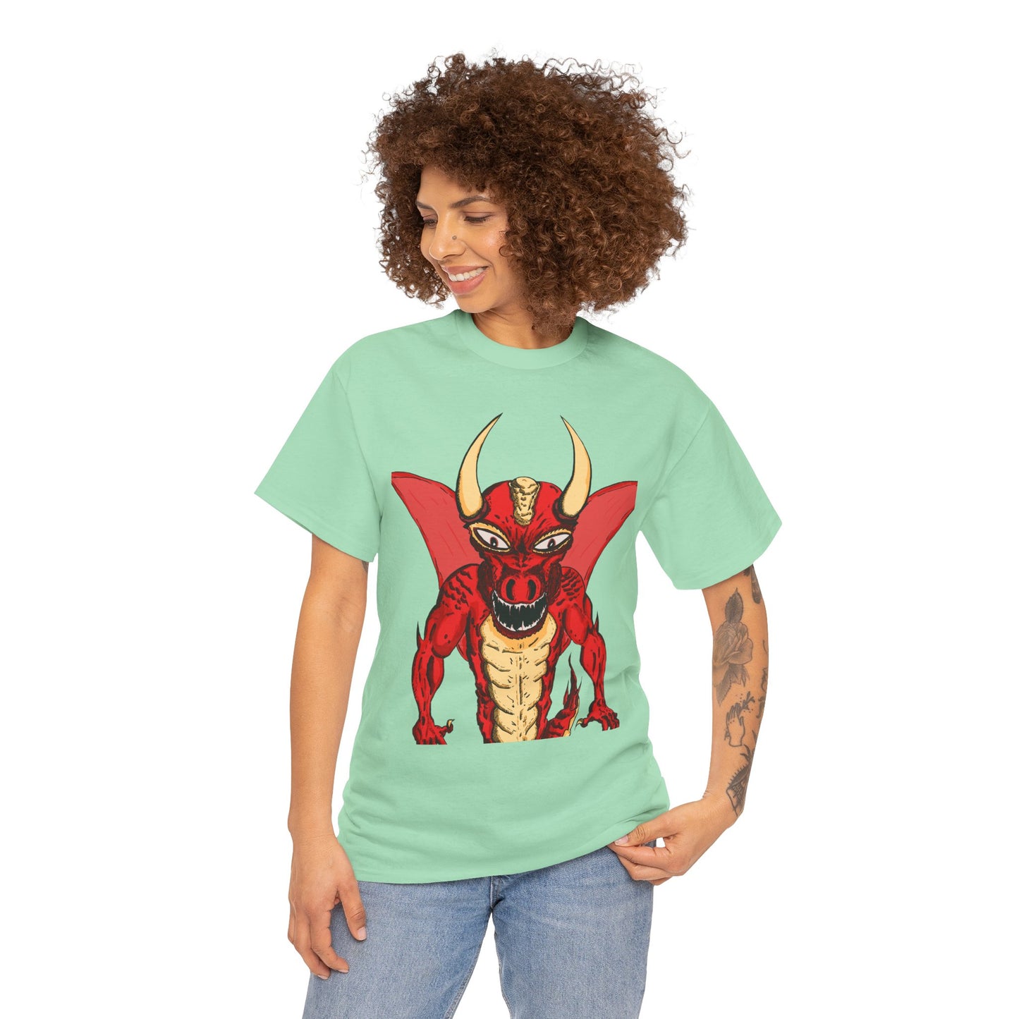 Bold Red Dragon Unisex Heavy Cotton Tee | Graphic Shirt for Anime Fans, Party Wear, Casual Outfit, Gift for Him/Her