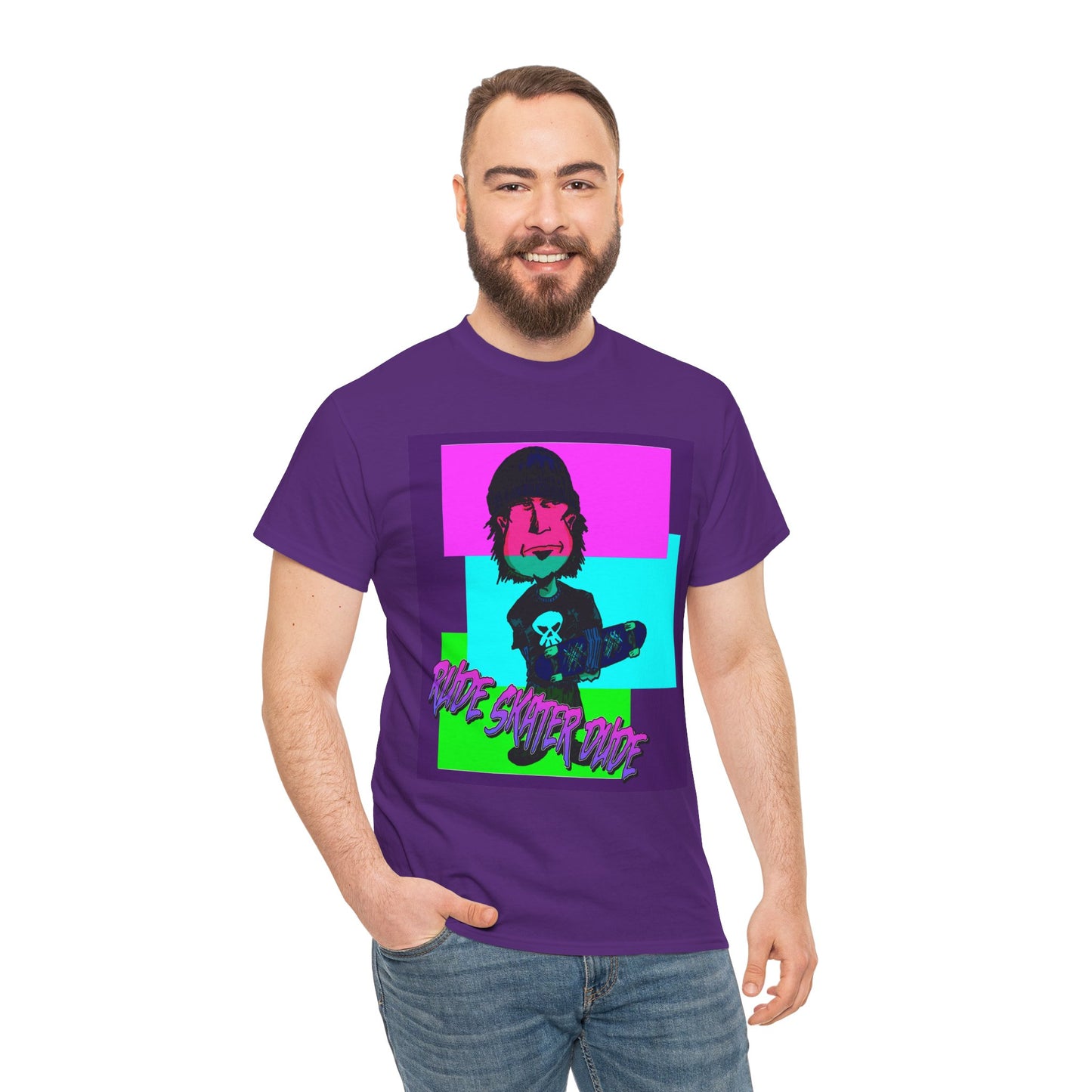 Retro Neon Skateboard Tee — "Rude Skater Dude" Graphic