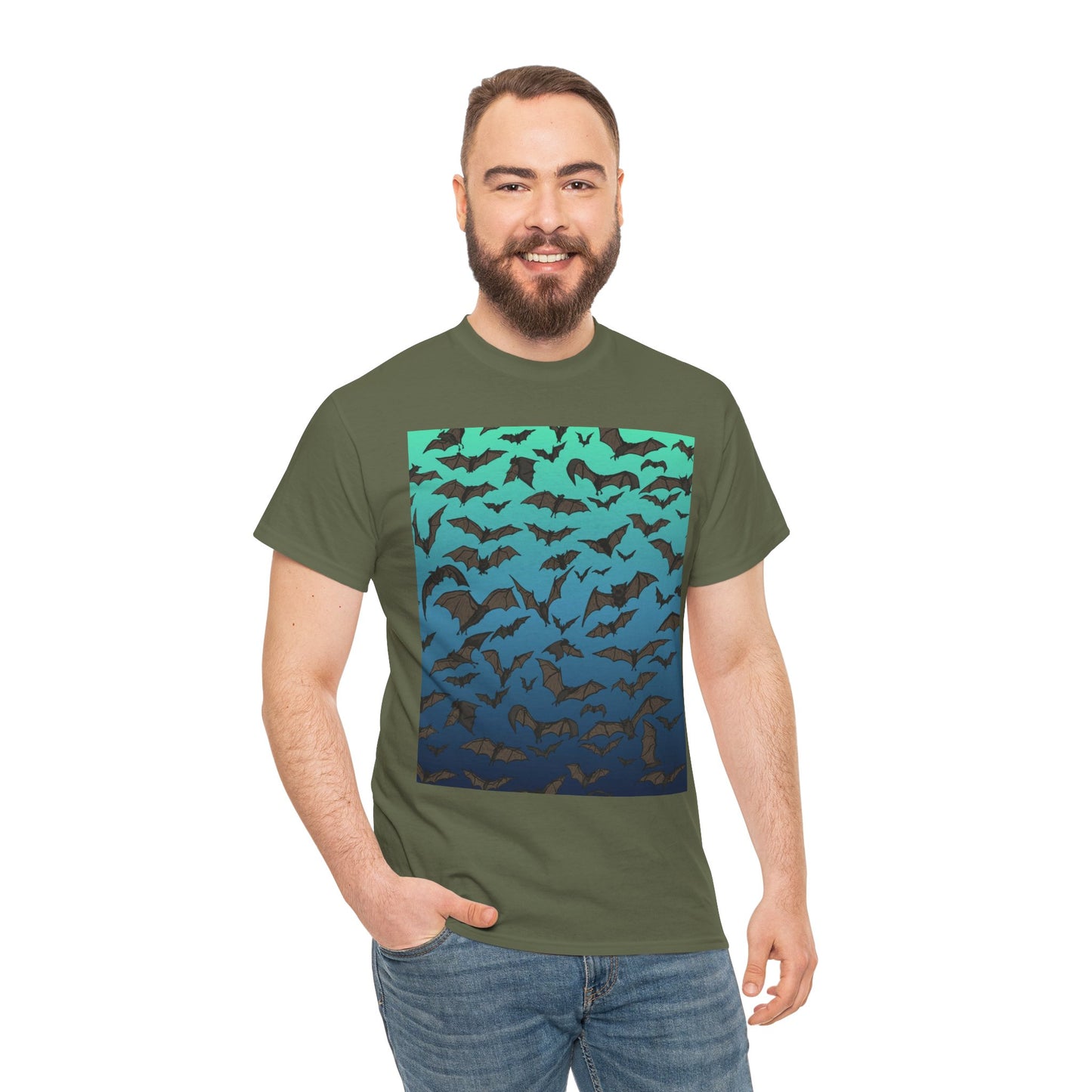 Bat Swarm Graphic Tee — Gradient Night Flight T-Shirt