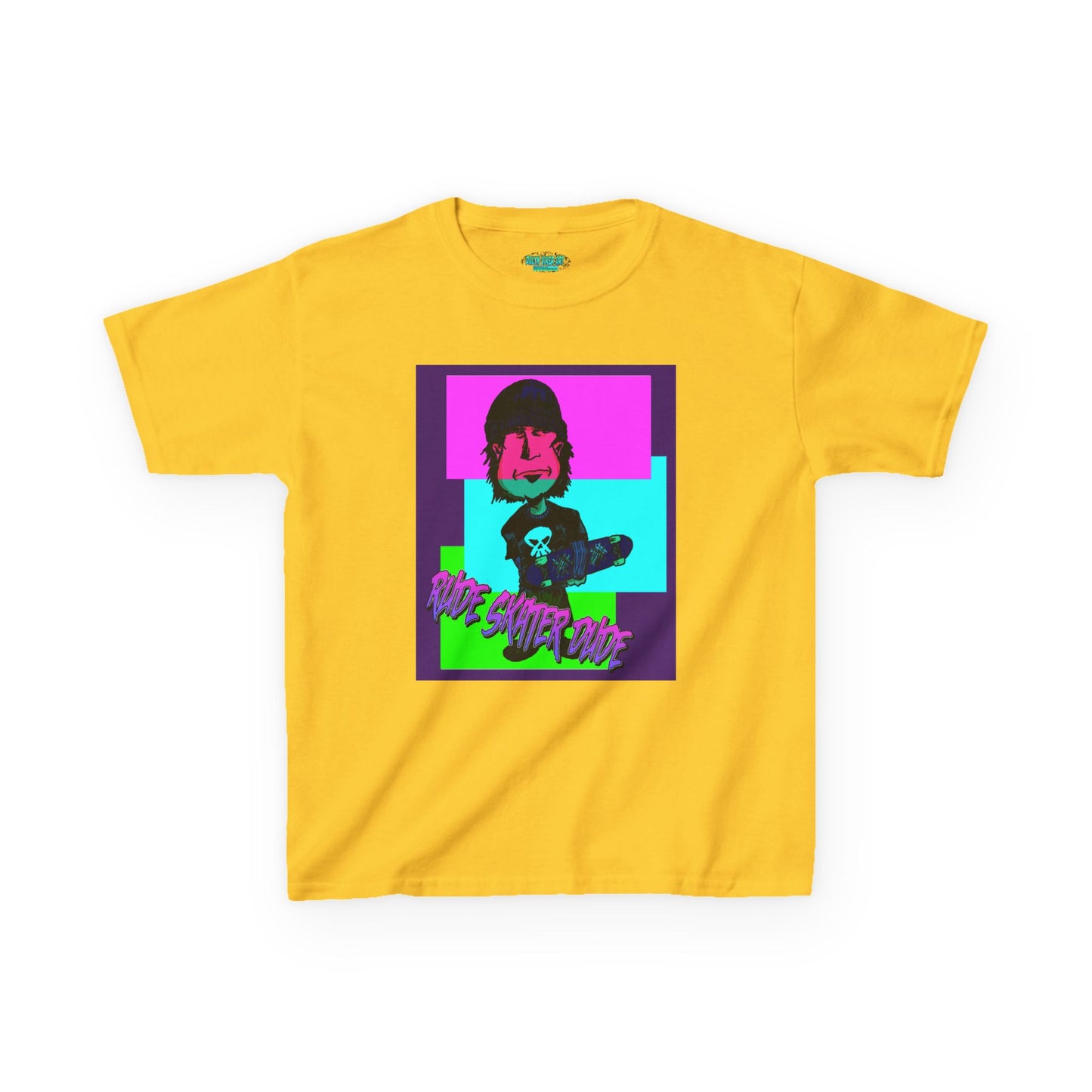 Kids Tee — Retro Neon Rude Skater Dude Kid Graphic T-Shirt