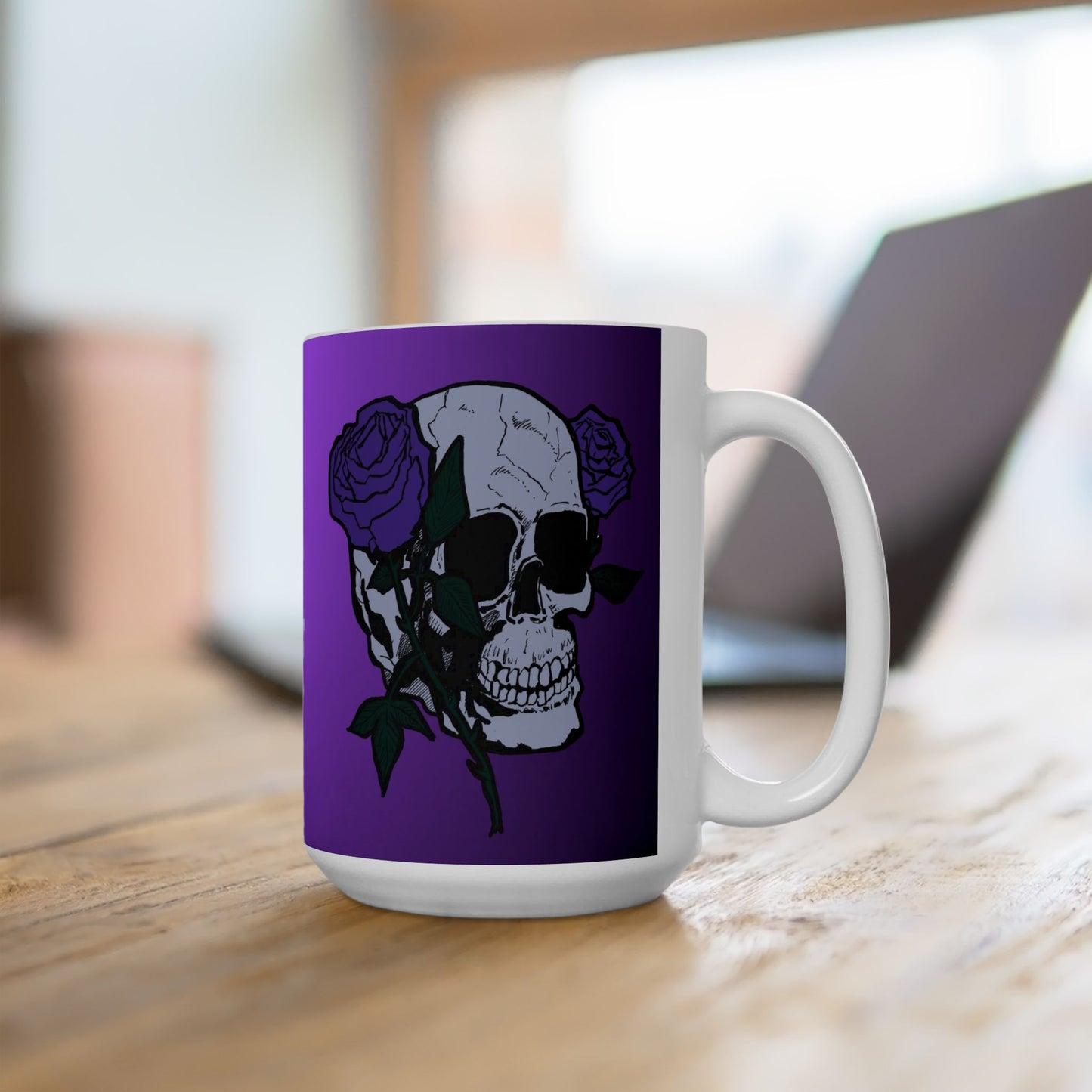 Purple Skull Rose Ceramic Mug — Gothic Floral Coffee Cup (11oz, 15oz)