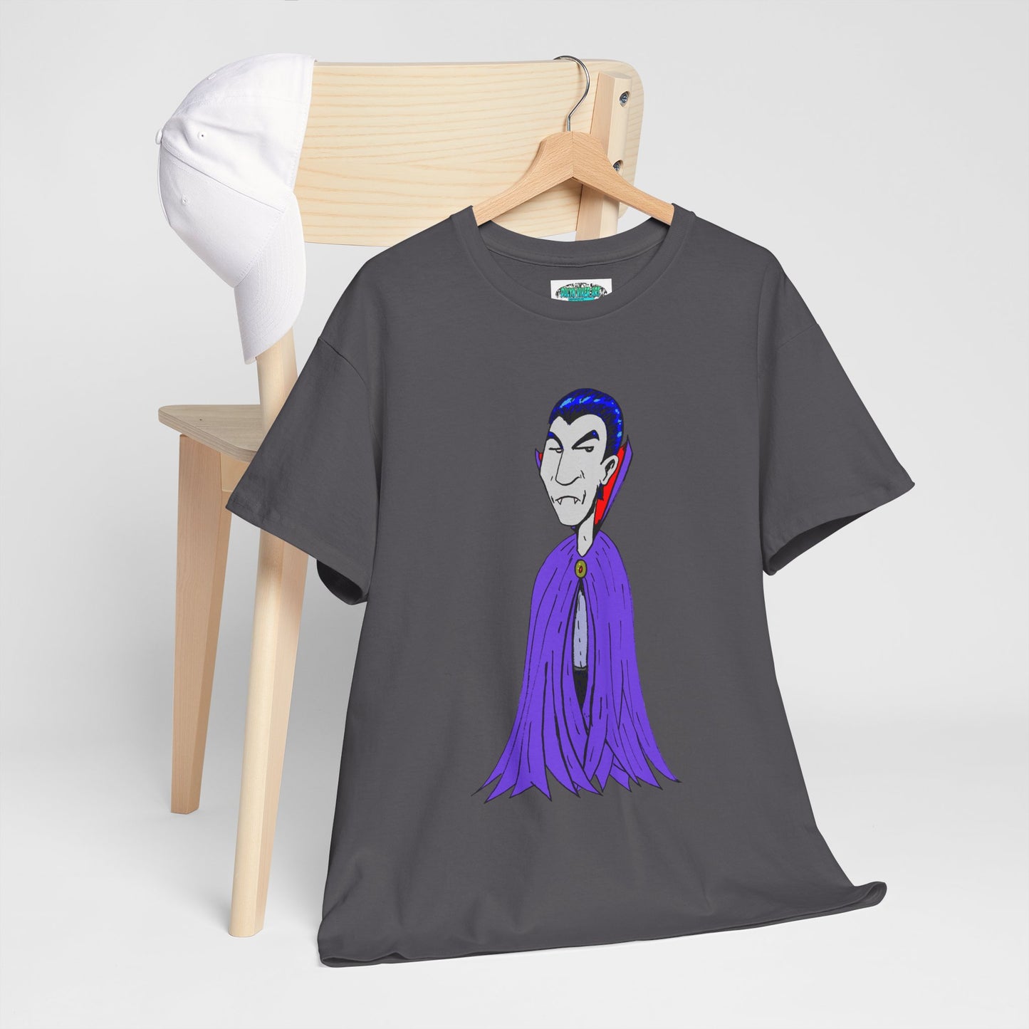 Vampire Cartoon Tee - Cute Purple Cloak Dracula Graphic T-Shirt