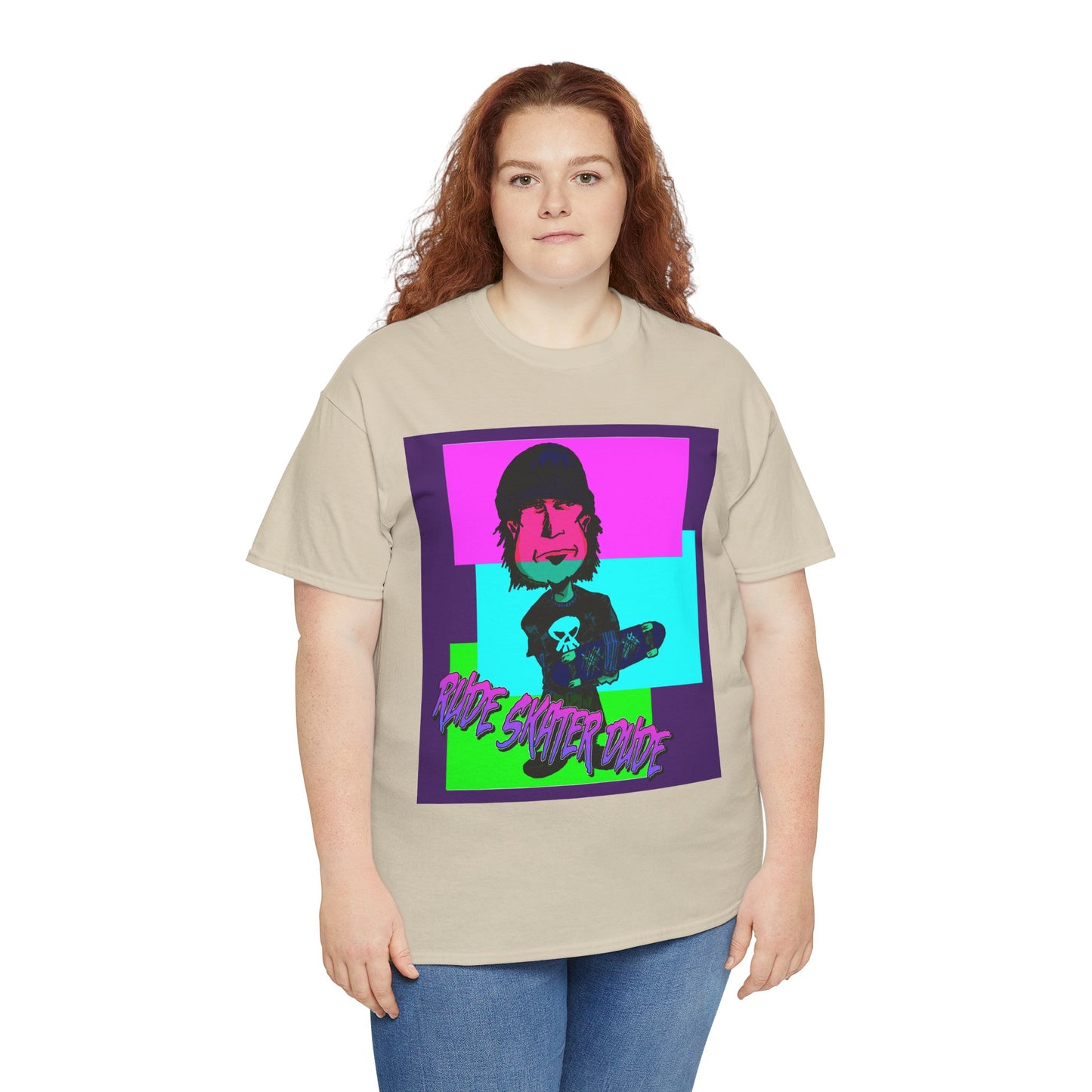 Retro Neon Skateboard Tee — "Rude Skater Dude" Graphic