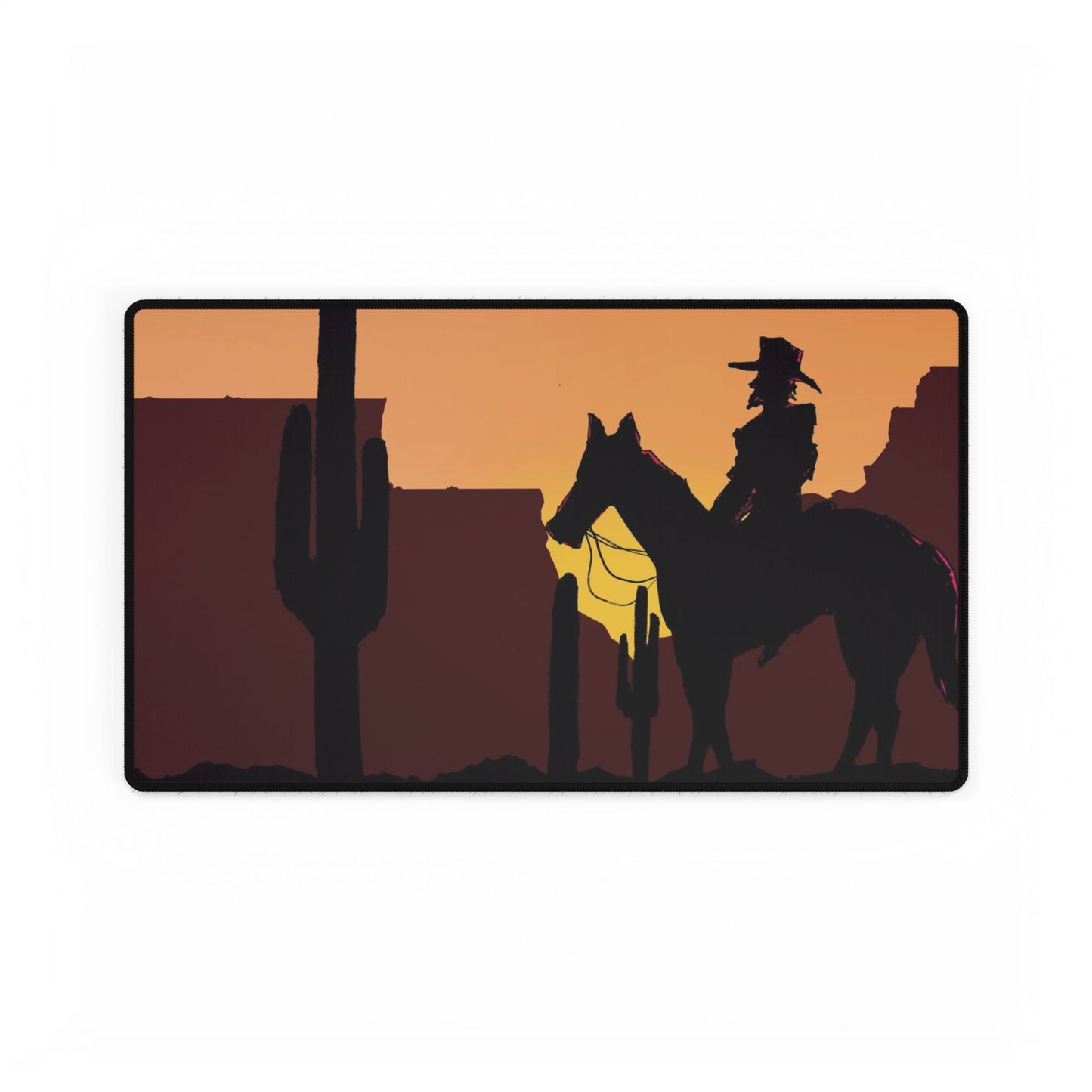 Western Sunset Desk Mat — Cowboy Silhouette Gaming Mouse Padard Playing Mat