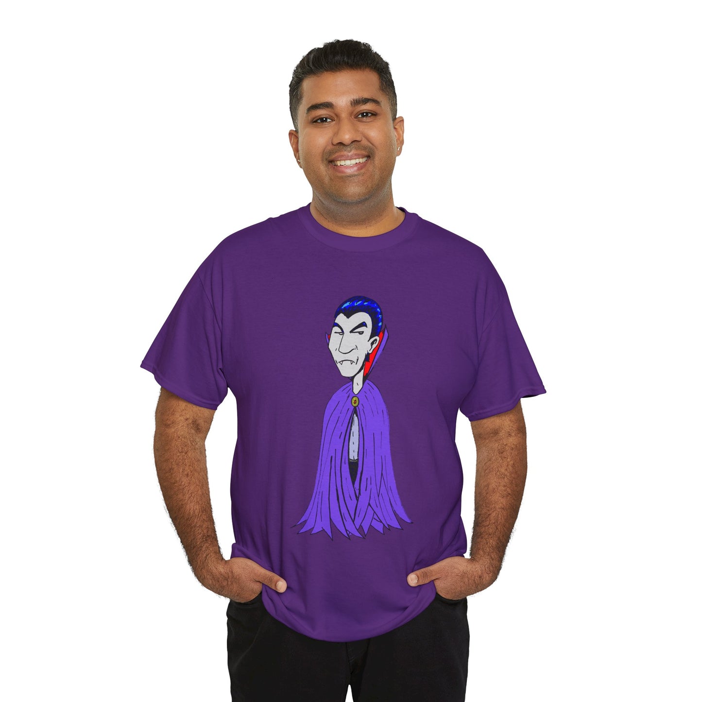Vampire Cartoon Tee - Cute Purple Cloak Dracula Graphic T-Shirt