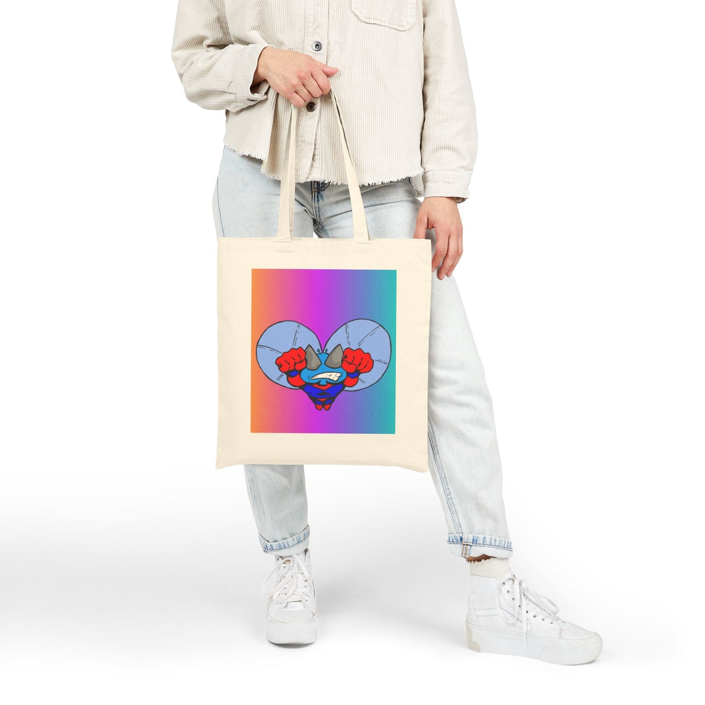 Astro-Fly Canvas Tote Bag — Colorful Superhero Flying Fist Pop Art Design