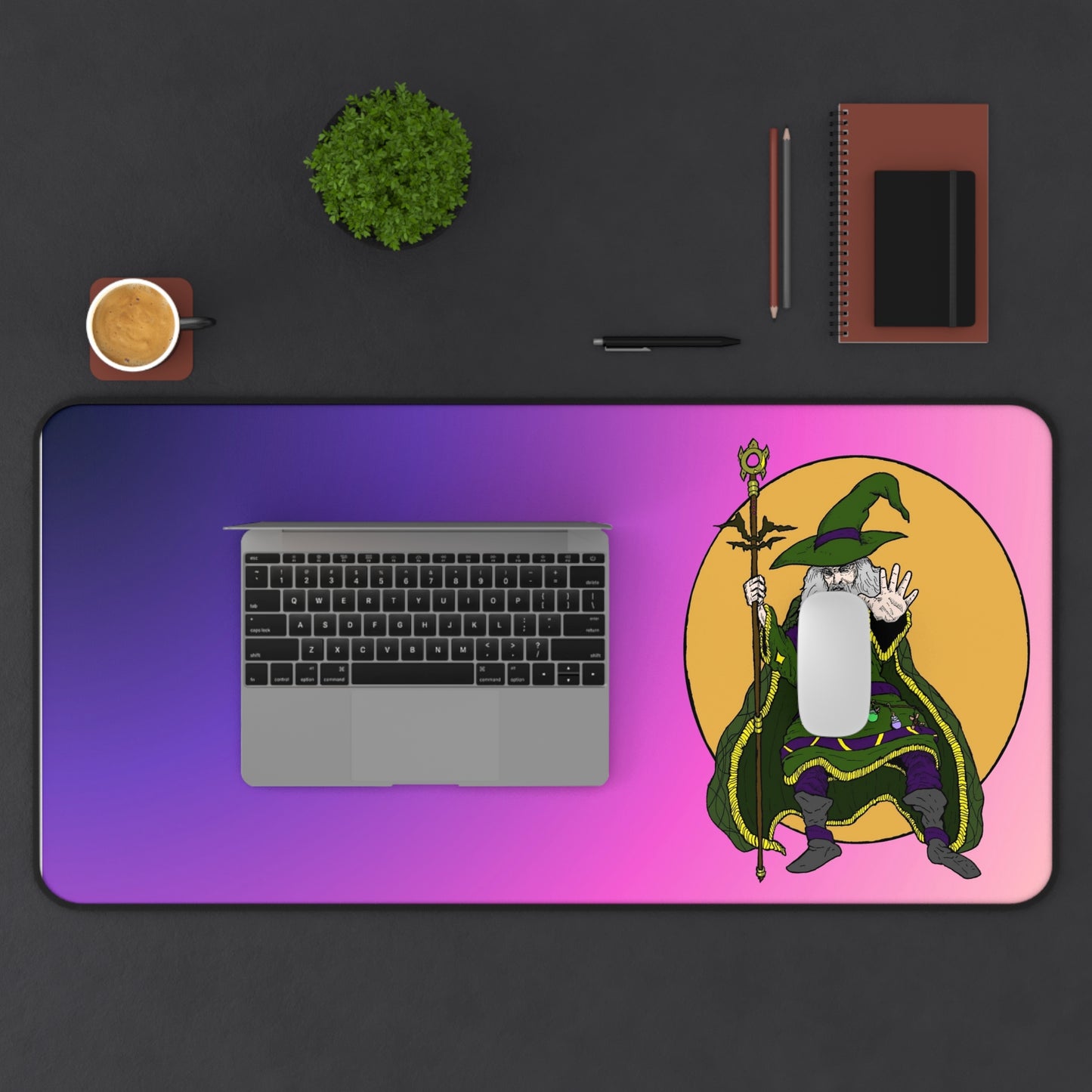 Wizard Holding a Magical Staff - Desk Mat
