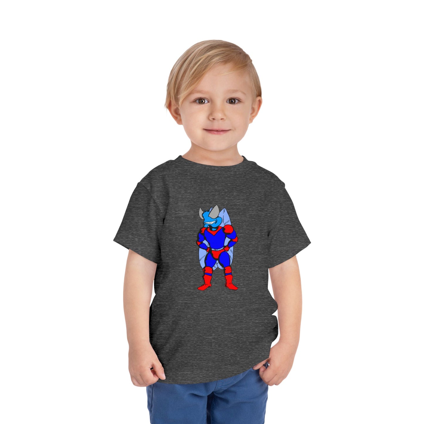 Astro-Fly Toddler Tee — Brave Blue Superhero Bug Graphic