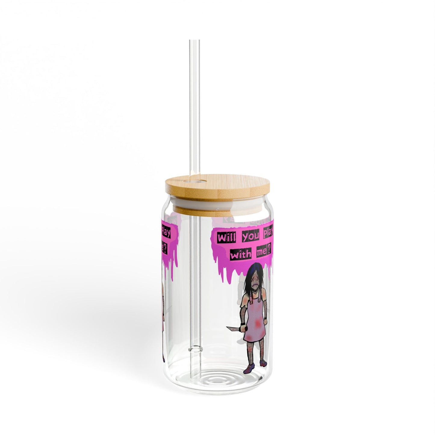 Evil Doll Sipper Glass, Will You Play With Me? Water Bottle, Cute Drinkware, Fun Gift, Kids Party Essentials, Unique Decor