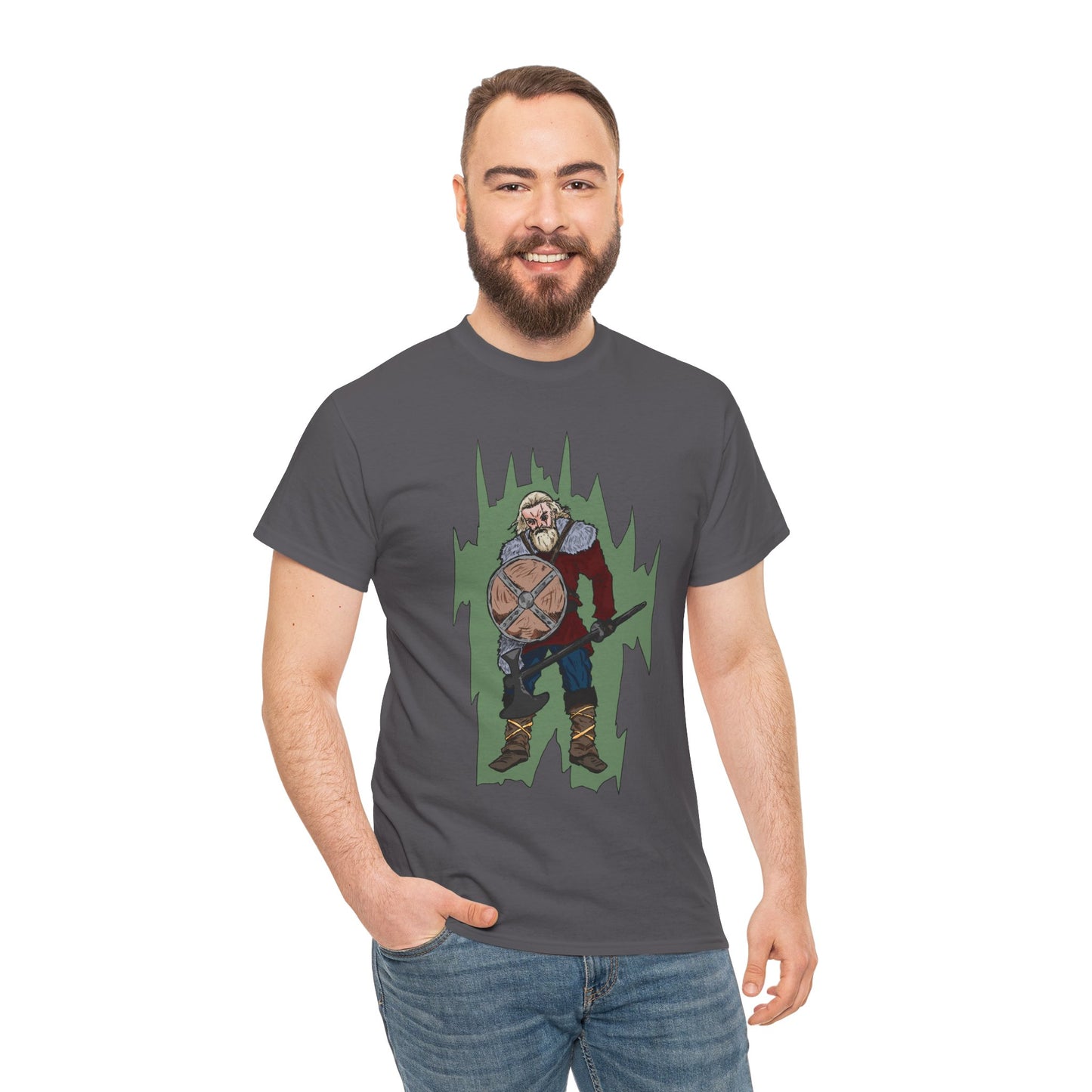 Epic Warrior Graphic Tee, Unisex Heavy Cotton Shirt, Casual Wear, Gamer Gift, Medieval Art Clothing, Battle Theme Fashion