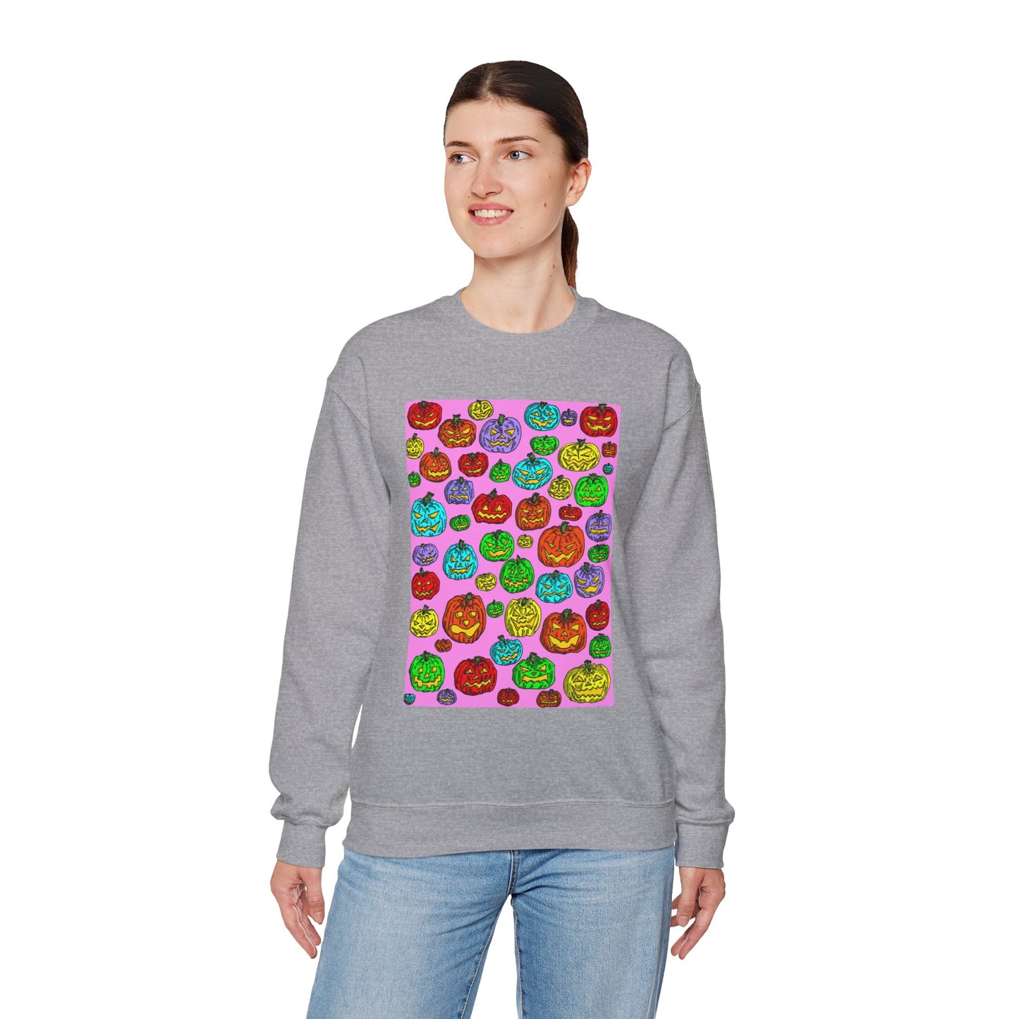 Colorful Pumpkin Crewneck Sweatshirt for Fall Celebrations