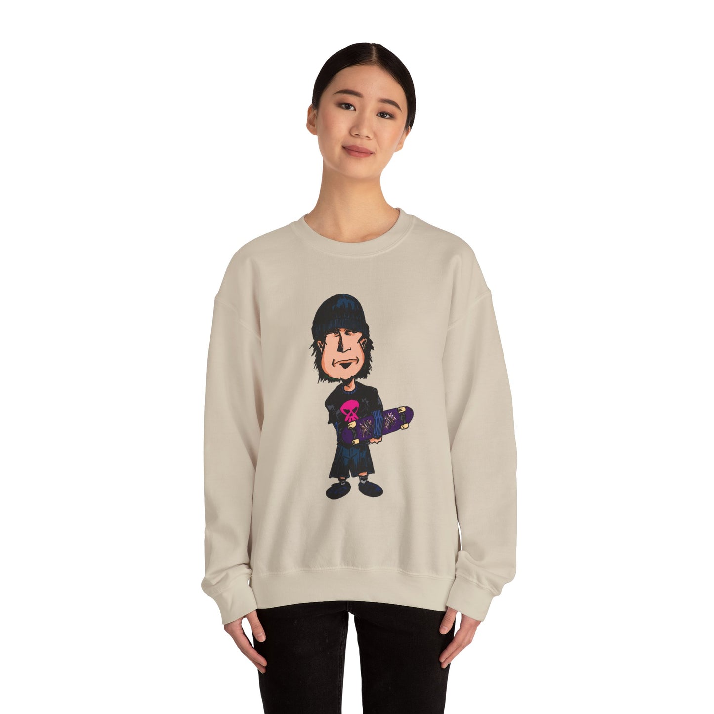 Rude Skater Dude - Skate Punk - Cartoon Skater Crewneck Sweatshirt – Cute Skateboarder Graphic Pullover