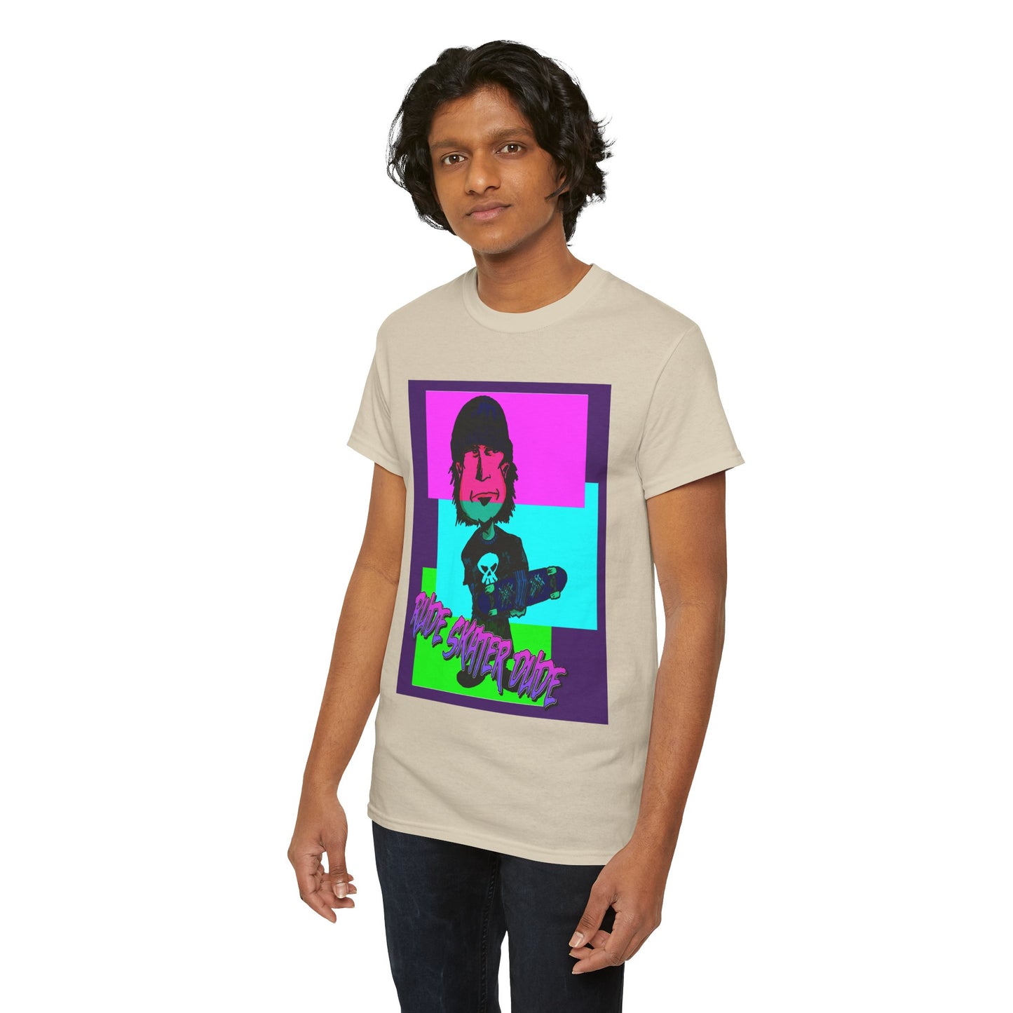 Retro Neon Skateboard Tee — "Rude Skater Dude" Graphic