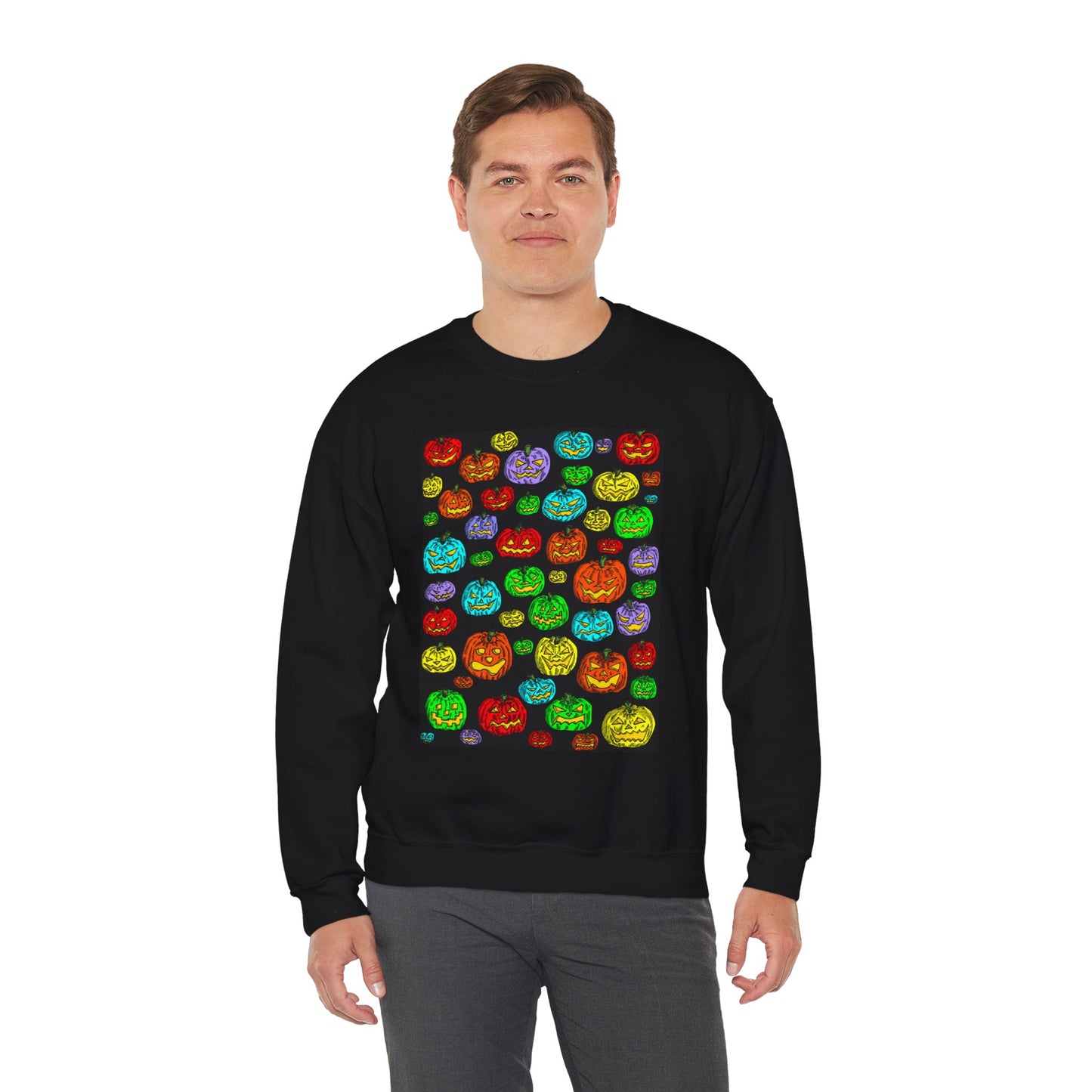 Halloween Colorful Pumpkin Graphic Crewneck Sweatshirt
