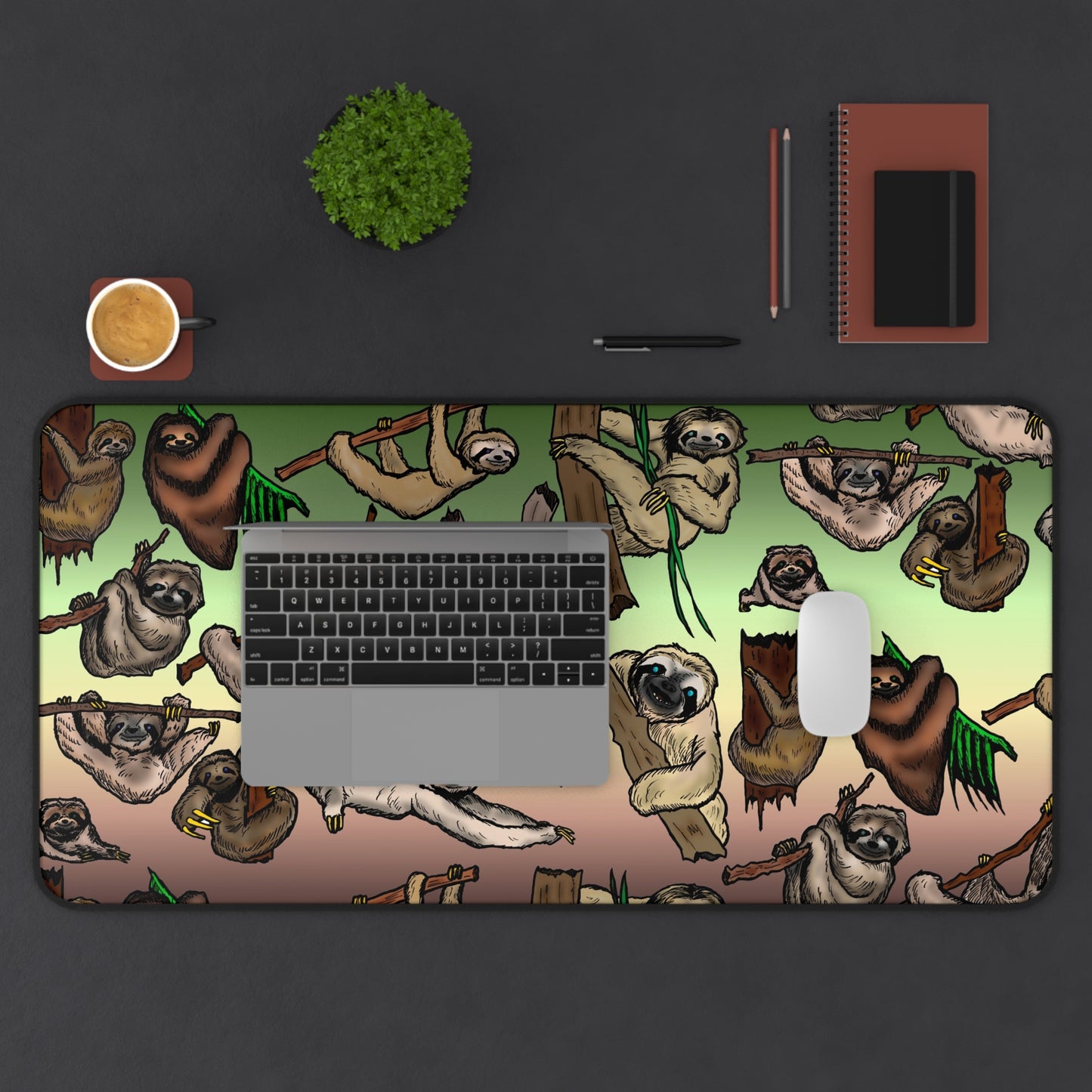 Sloth Pattern Desk Mat — Cute Hanging Sloths Mouse Pad for Home Office