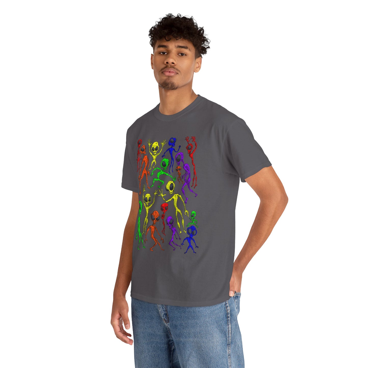 Rainbow Alien Dance Party Unisex Tee - Cosmic Sci-Fi Shirt