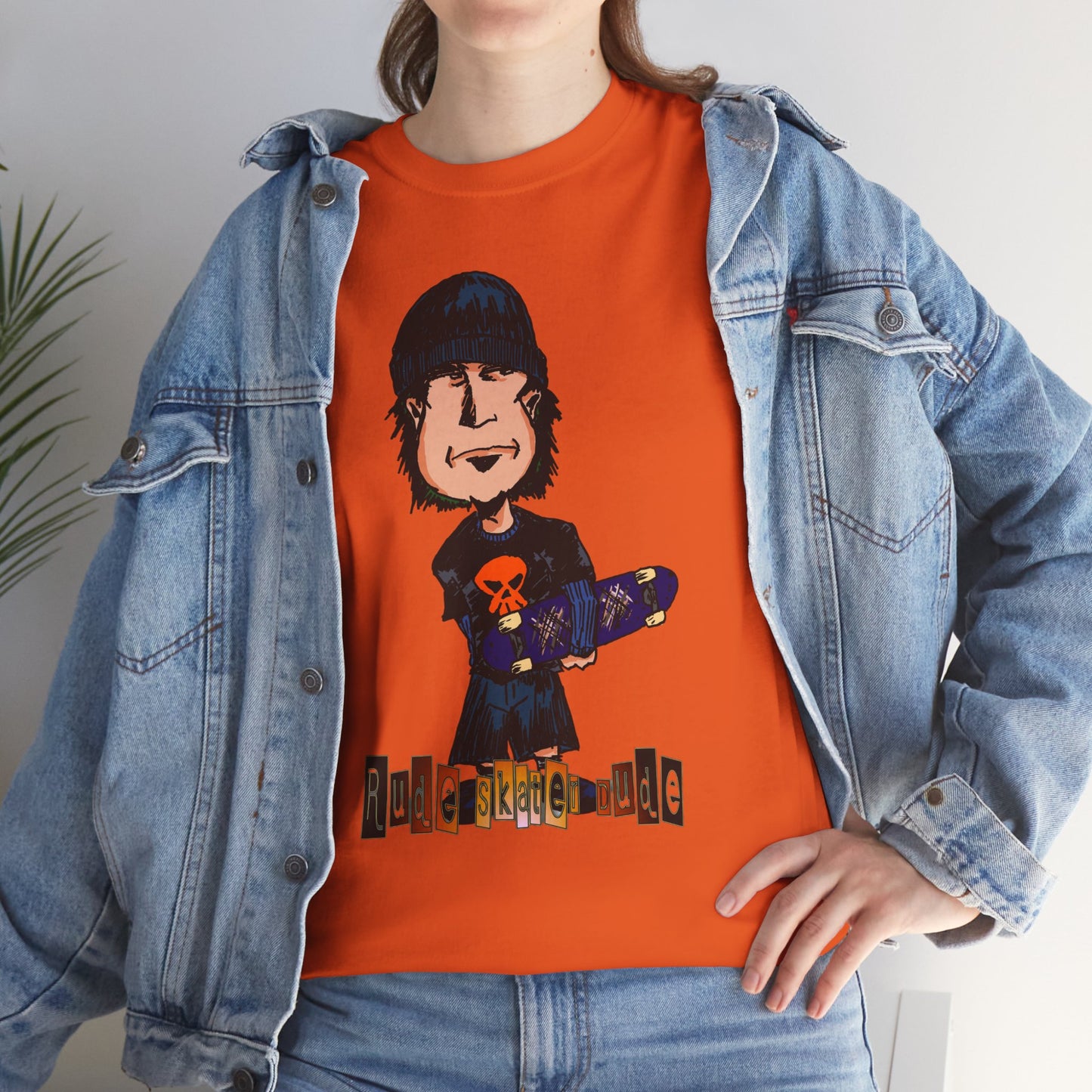 Rude Skater Dude Cartoon Skate Punk T-Shirt — Skateboarding Tee with Skull Design