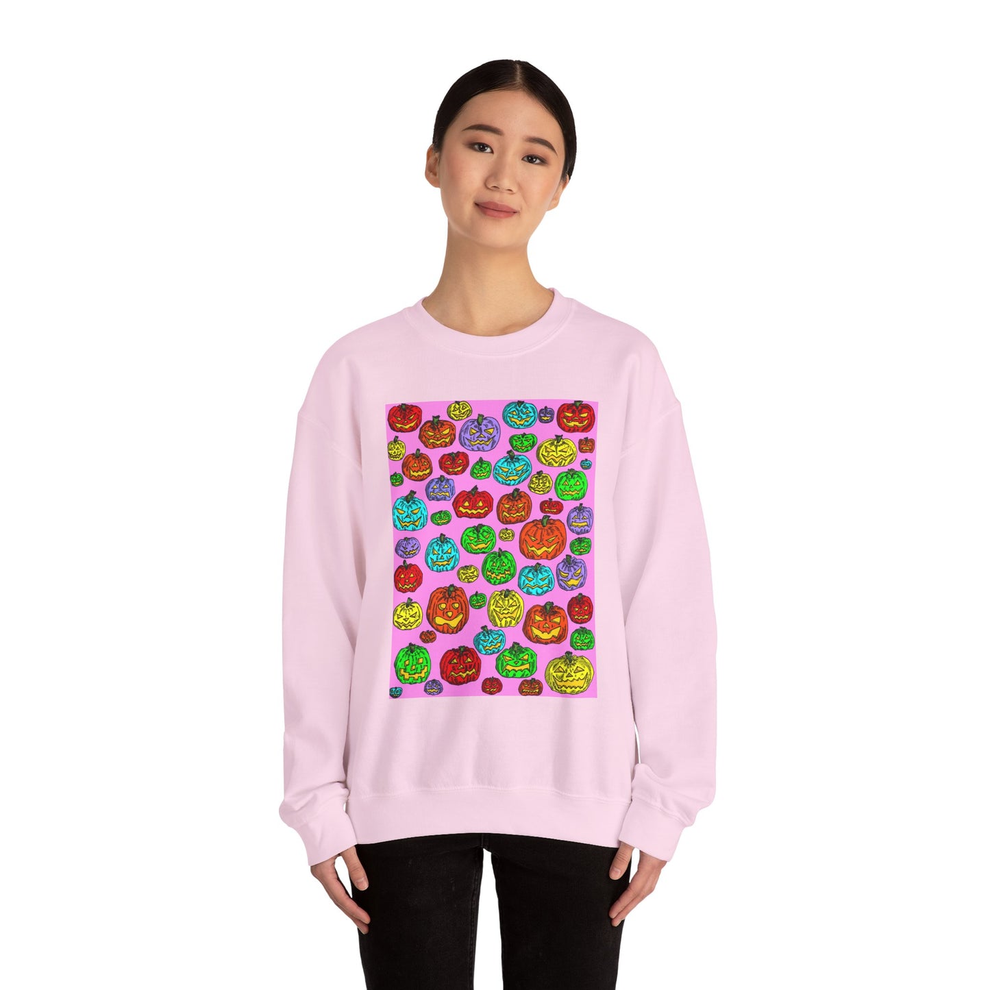 Colorful Pumpkin Crewneck Sweatshirt for Fall Celebrations