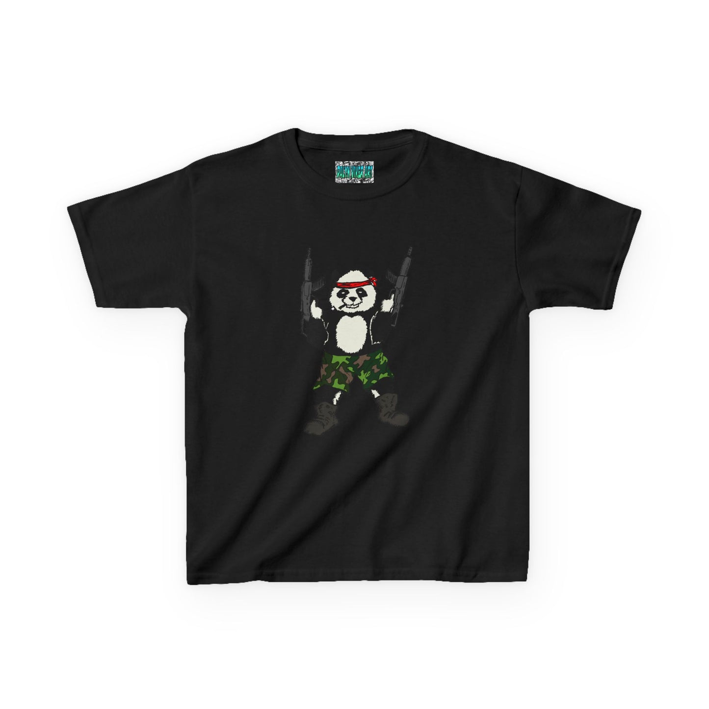 Kids Tee Panda Guns Military Comic Book Style Shirt