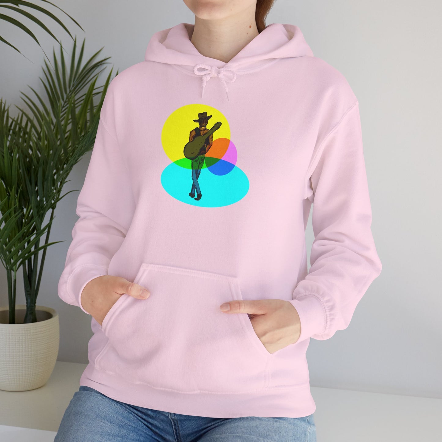 Cowboy with Guitar Hoodie — Colorful Retro Music Graphic Sweatshirt