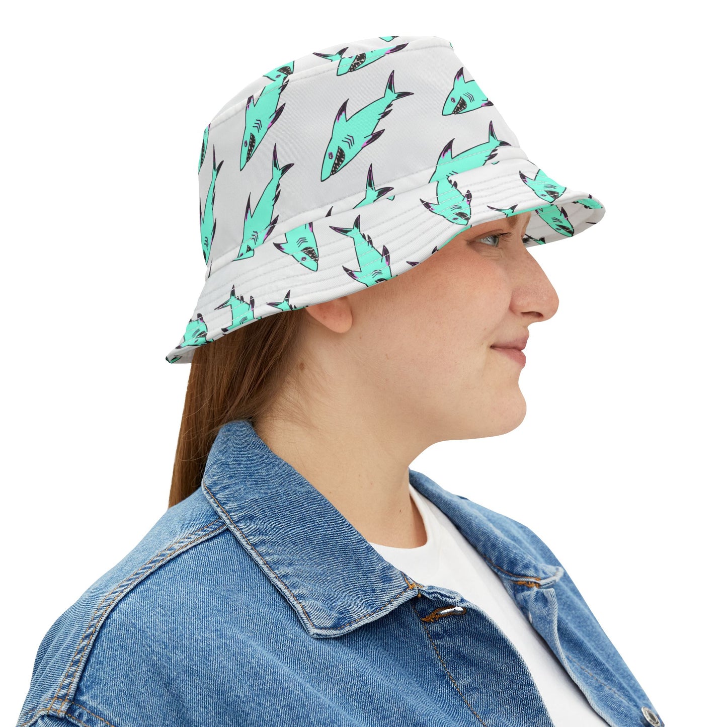 Shark Print Bucket Hat, Stylish Summer Accessory, Beach Wear, Perfect Gift for Ocean Lovers, Trendy Outdoor Hat