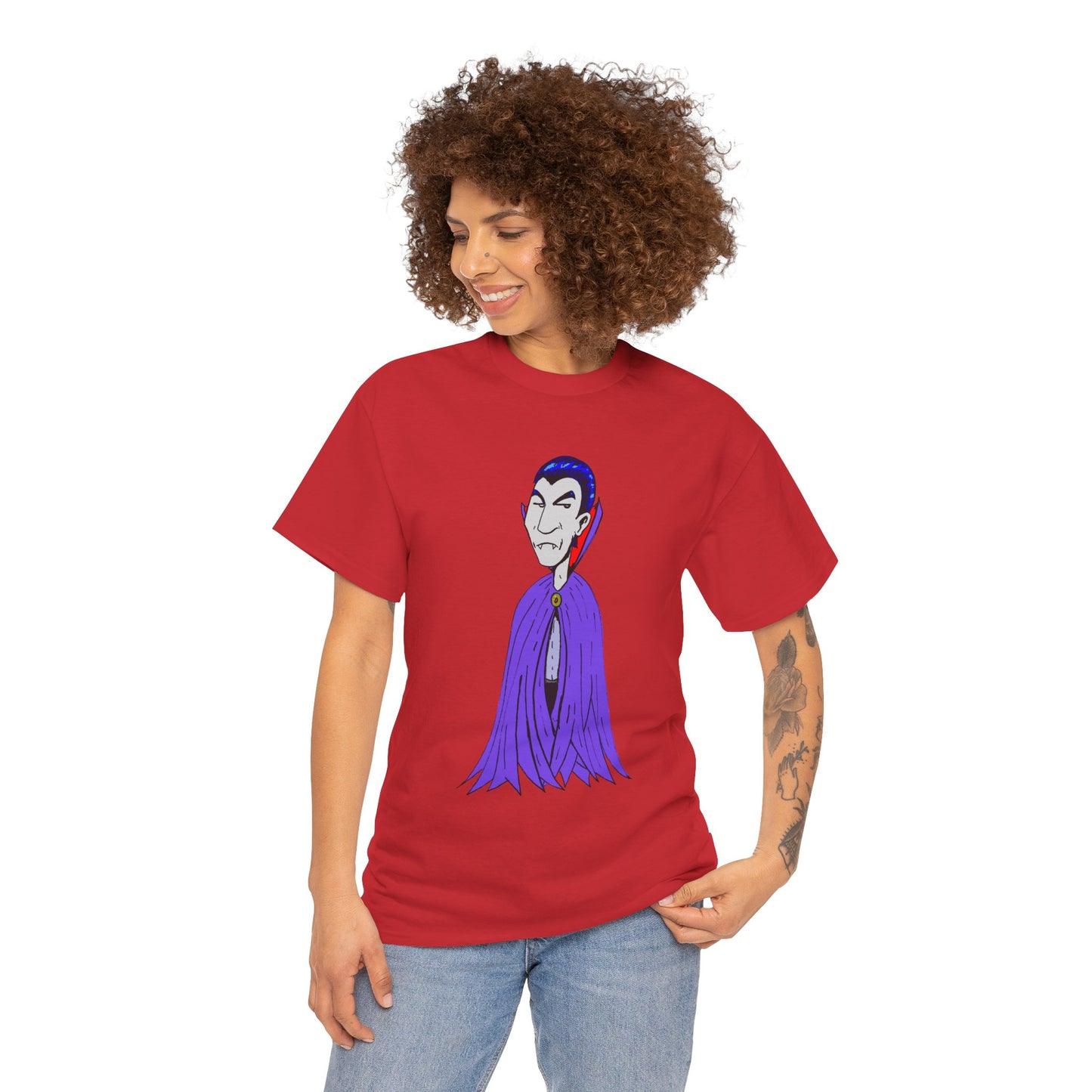 Vampire Cartoon Tee - Cute Purple Cloak Dracula Graphic T-Shirt