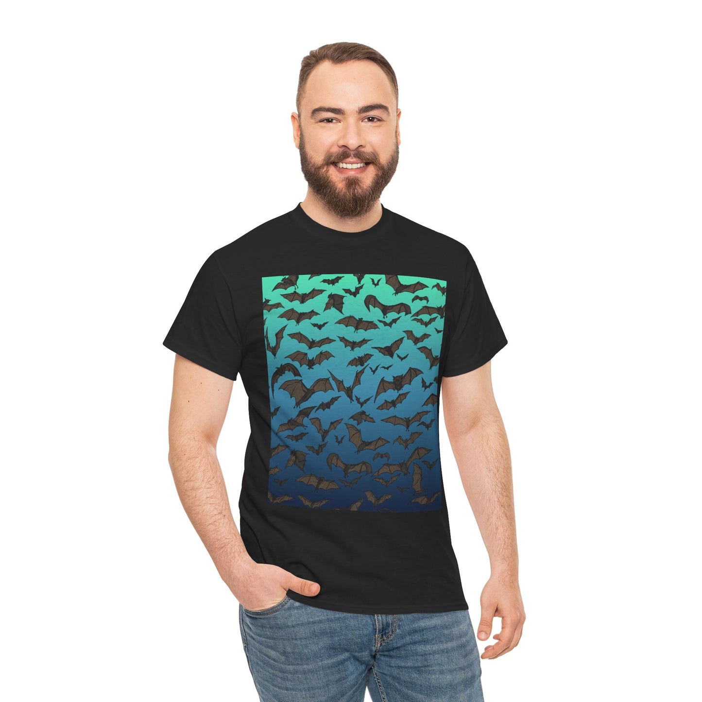 Bat Swarm Graphic Tee — Gradient Night Flight T-Shirt